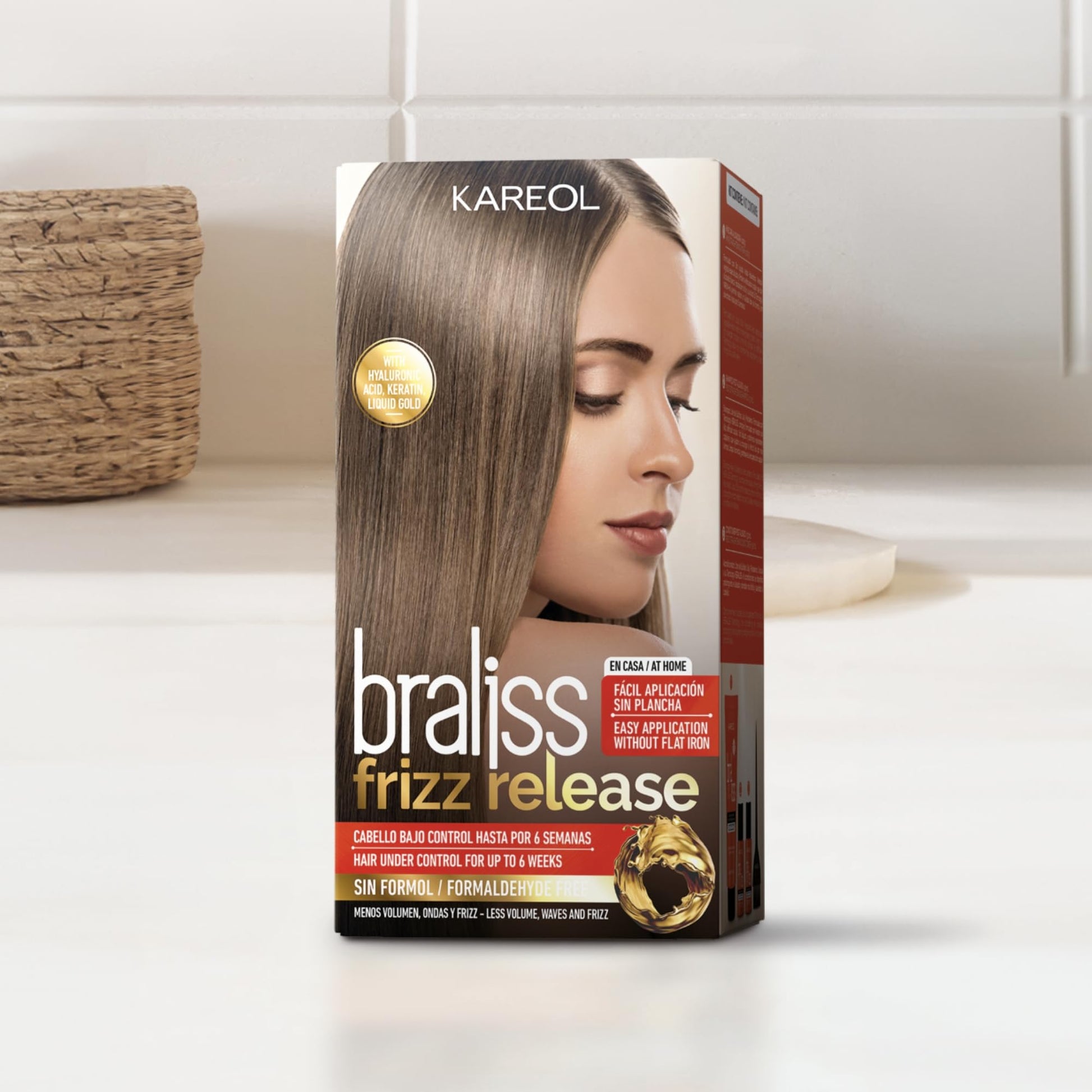 Lavender Kareol Braliss Frizz Release Hair Straightening Kit, No Flat Iron Required, Formaldehyde-Free, With Liquid Gold & Keratin, 6 Weeks Results
