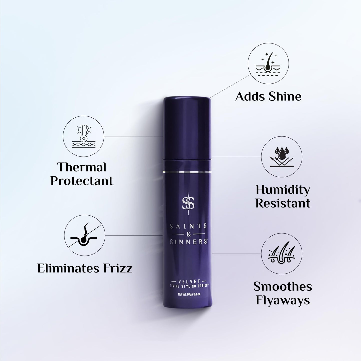 Lavender Saints & Sinners Award Winning Velvet Divine Hair Styling Potion, Thermal Protectant, Shine & Defrizzes Hair, Moisturizing Anti-Frizz Hair Cream, Helps Dry Hair, 3.4 oz