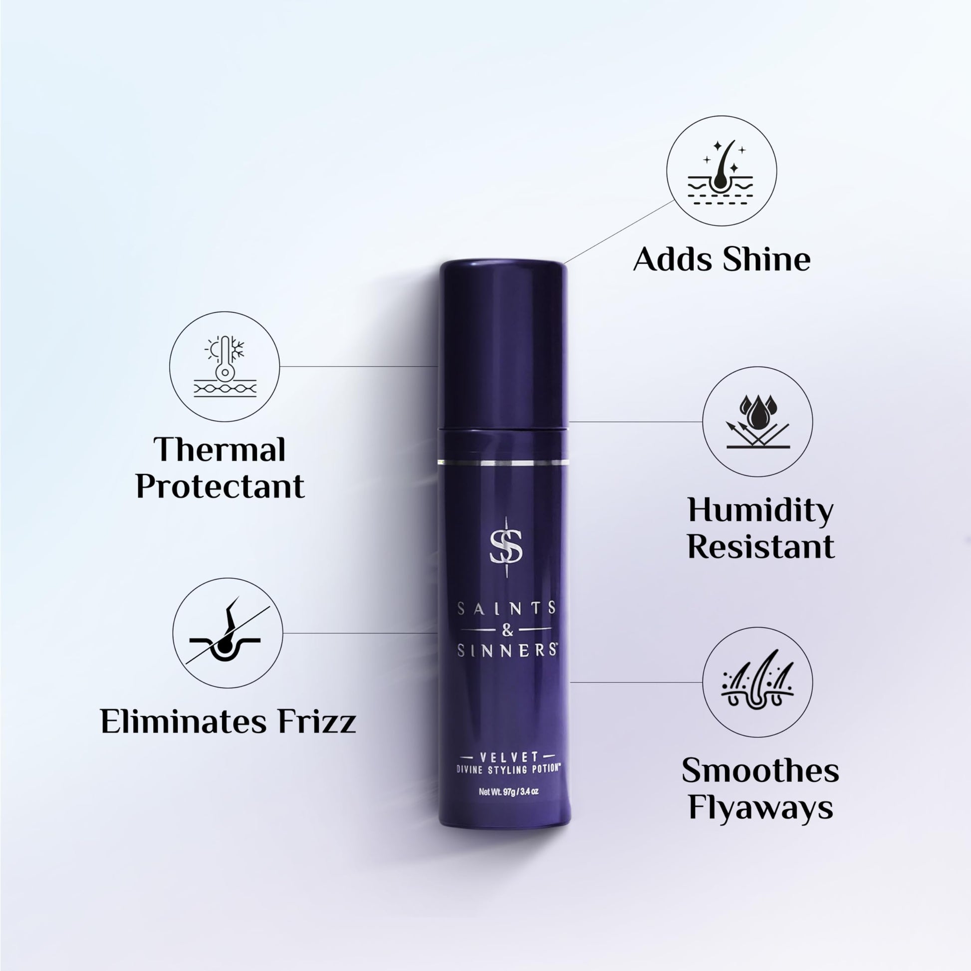Lavender Saints & Sinners Award Winning Velvet Divine Hair Styling Potion, Thermal Protectant, Shine & Defrizzes Hair, Moisturizing Anti-Frizz Hair Cream, Helps Dry Hair, 3.4 oz