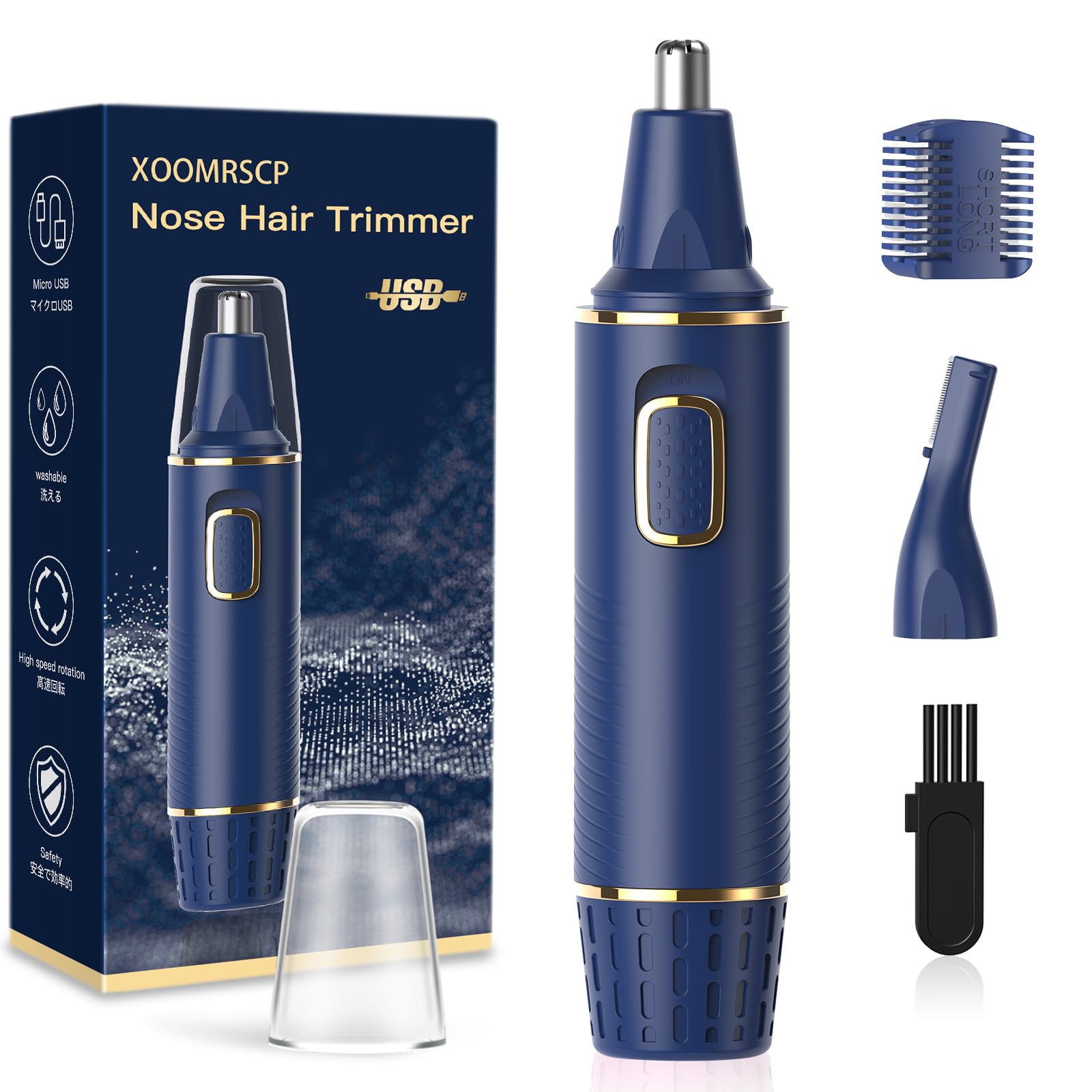 White Smoke XOOMRSCP Nose Hair Trimmers for Men，Rechargeable Hair Trimmer 2 in 1 Painless Multifunctional Ear and Nose Hair Trimmer with IPX7 Waterproof Dual Edge Blades (Blue)
