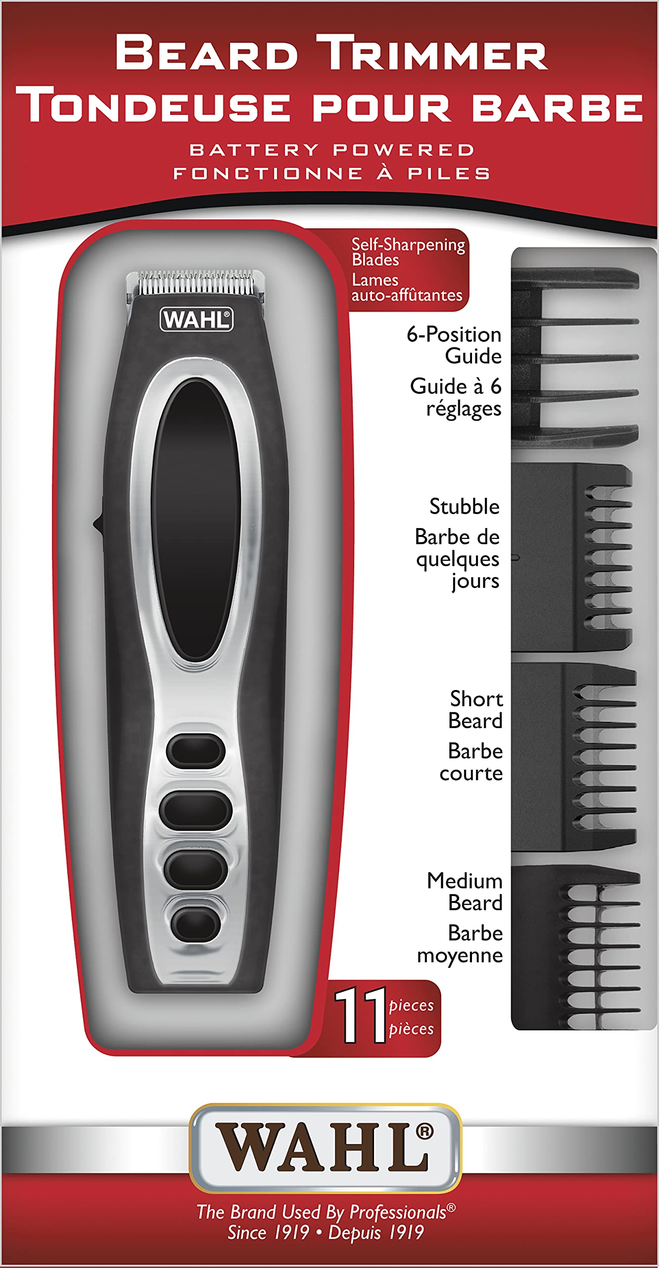 White Smoke Wahl Canada Beard Trimmer, Self-sharpening precision ground blades, Battery Operated, Men Grooming, V-trim guide for fine line detailing - Model 3283