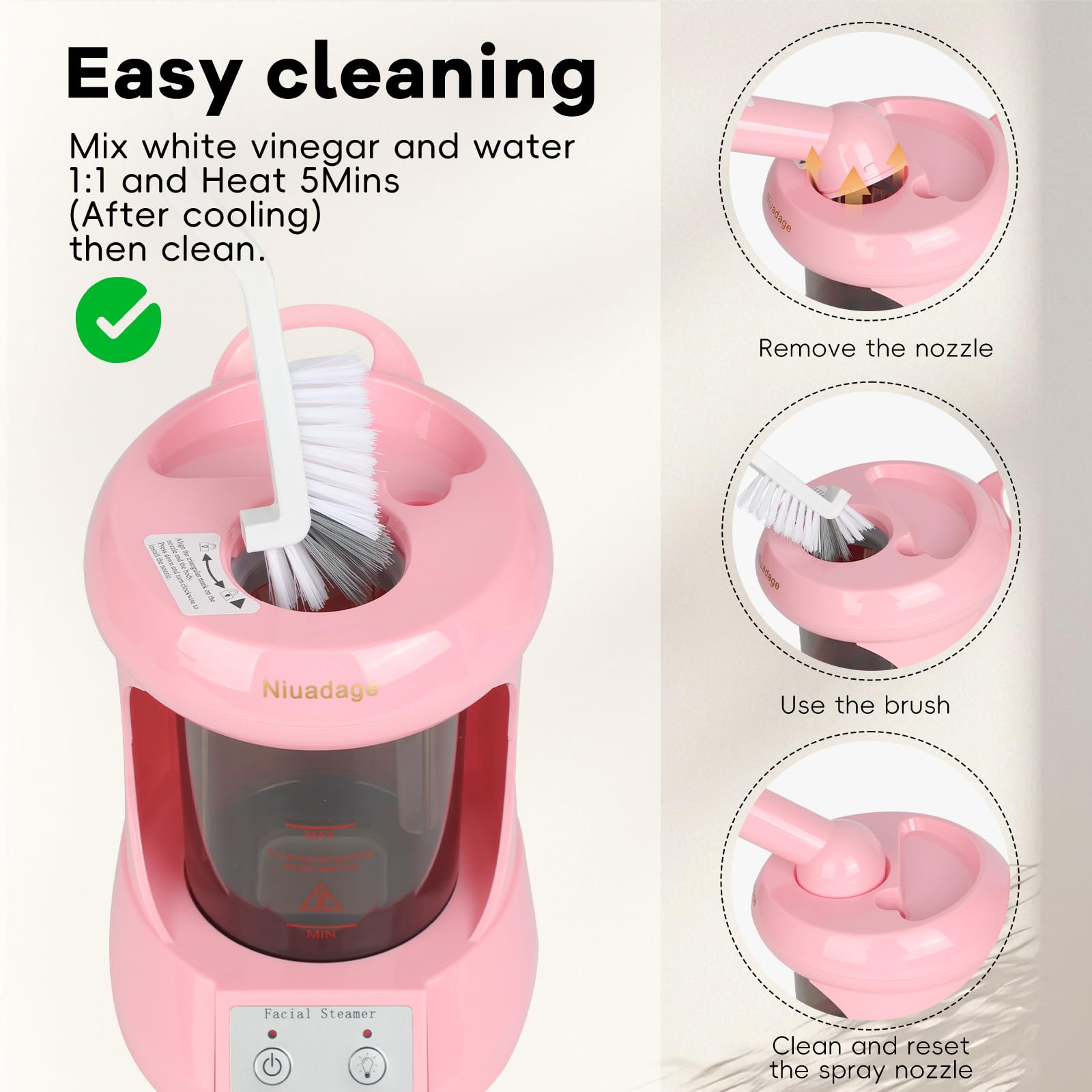 Misty Rose Facial Steamer Nano Ionic Face Steamer with Extendable Arm, Portable Face Steamer for Facial Deep Cleaning, Steamer for Facial for Personal Care at Home or Salon（Pink）