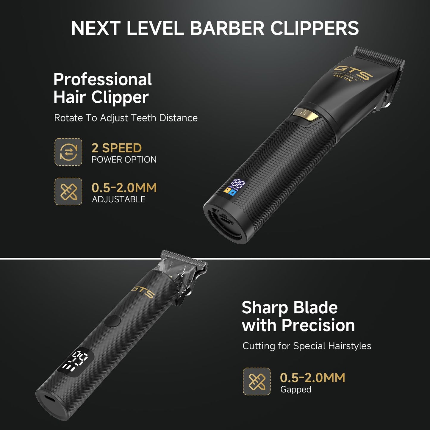 Black GTS Hair Clippers for Men Professional, Beard Trimmer Kits & Sets, Cordless Mens Hair Trimmer, Electric Shavers, Haircutting Machine with LED Display, for Barber 4 in 1