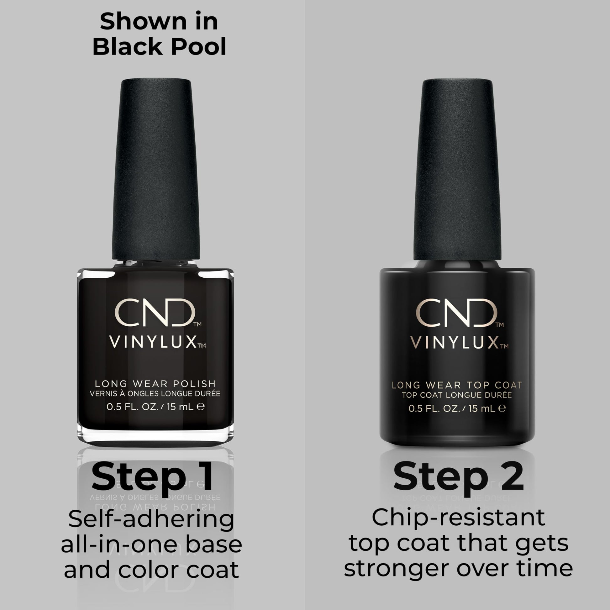 Gray CND Vinylux Longwear Black Nail Polish, Gel-like Shine & Chip Resistant Color, Asphalt, 0.5 fl. oz