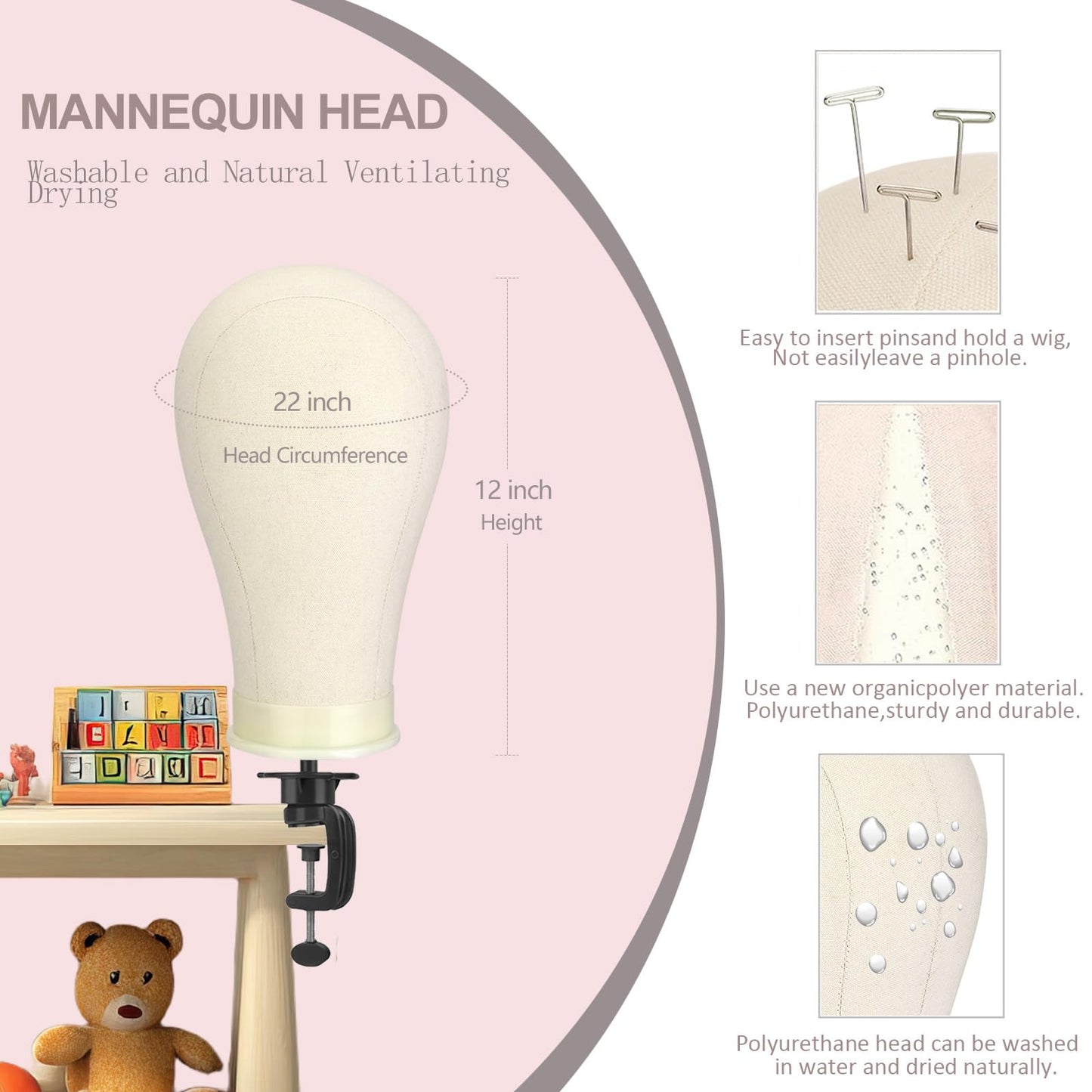 White Smoke Ginogend Mannequin Head with Wig Stand - Adjustable Height Wig Head Stand with Head for Wigs - Manikin Head Set for Cosmetology