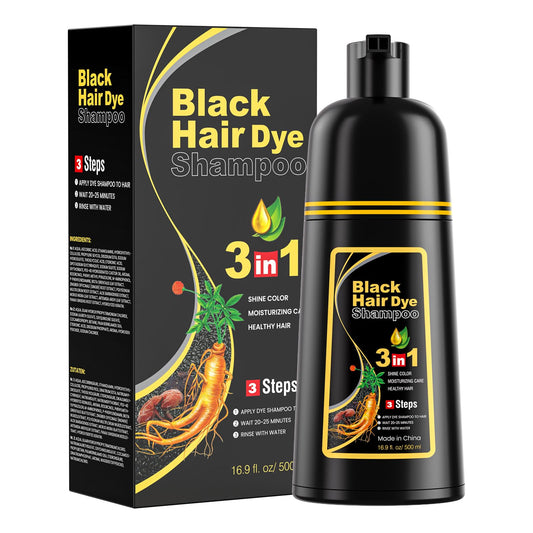 Dark Slate Gray JUANCHI Black Hair Dye Shampoo 3 in1, Black Shampoo Hair Dye for Gray Coverage, Natural Hair Color for Women Men, Herbal Formula, Ammonia-free