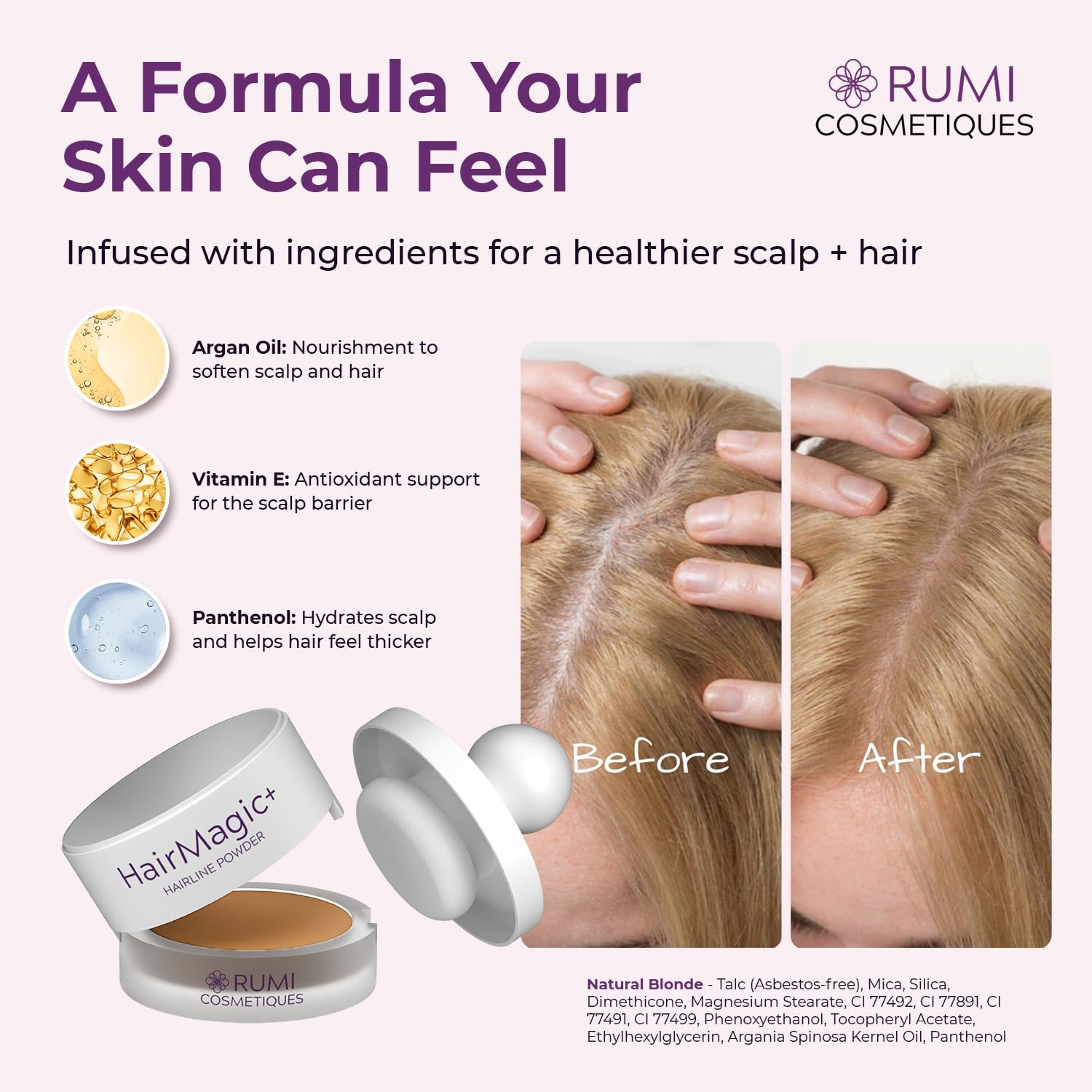 White Smoke Rumi Cosmetiques HairMagic+ Root Touch Up Powder for Mature Women – Instant Gray Hair Coverage & Hairline Filler – Water-Resistant, Natural Finish, with Argan Oil & Vitamin E (Natural Blonde)