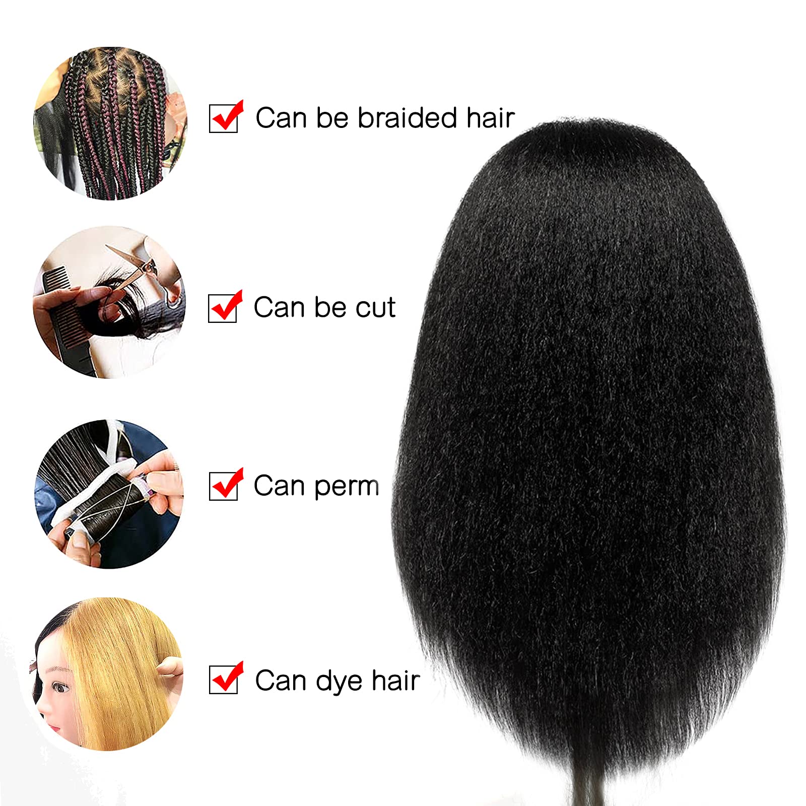 White Smoke ISHOT Mannequin Head Human Hair,16"100% Real Human Hair,Beauty School Hair Practice Head,Manikin Cosmetology Hairdresser Training Head,Doll Head