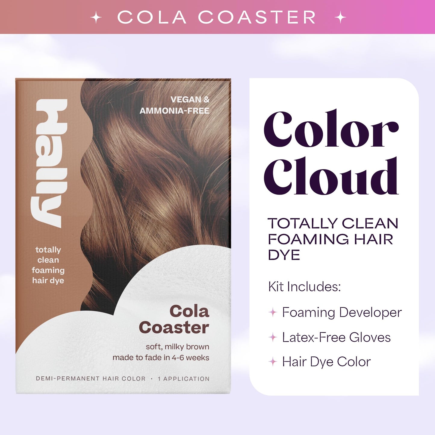 White Smoke Hally Hair Color Cloud – Demi-Permanent Hair Color Foam in Cola | Lasts Up to 25 Washes | Ammonia-Free | No Bleach | 4 fl oz