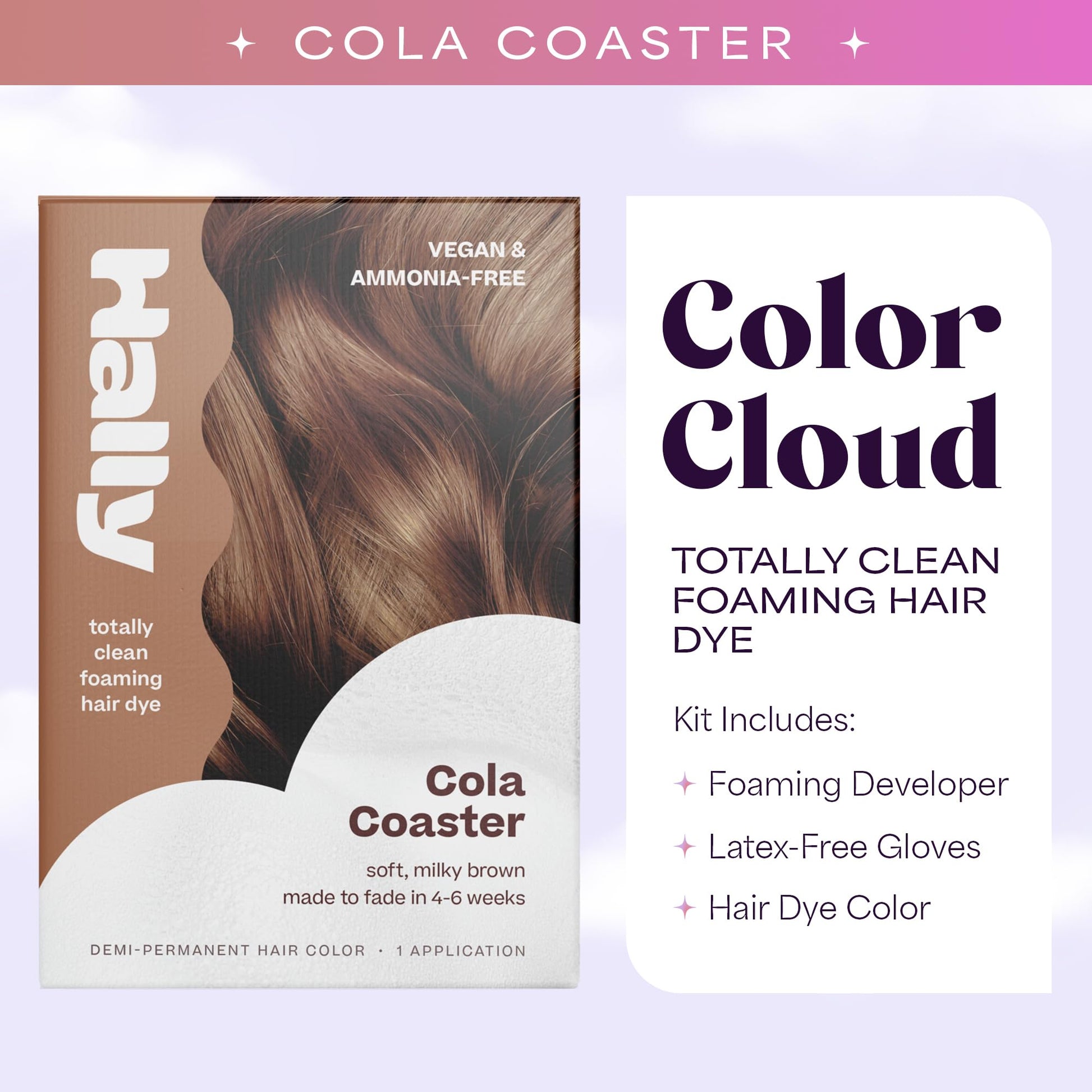 White Smoke Hally Hair Color Cloud – Demi-Permanent Hair Color Foam in Cola | Lasts Up to 25 Washes | Ammonia-Free | No Bleach | 4 fl oz