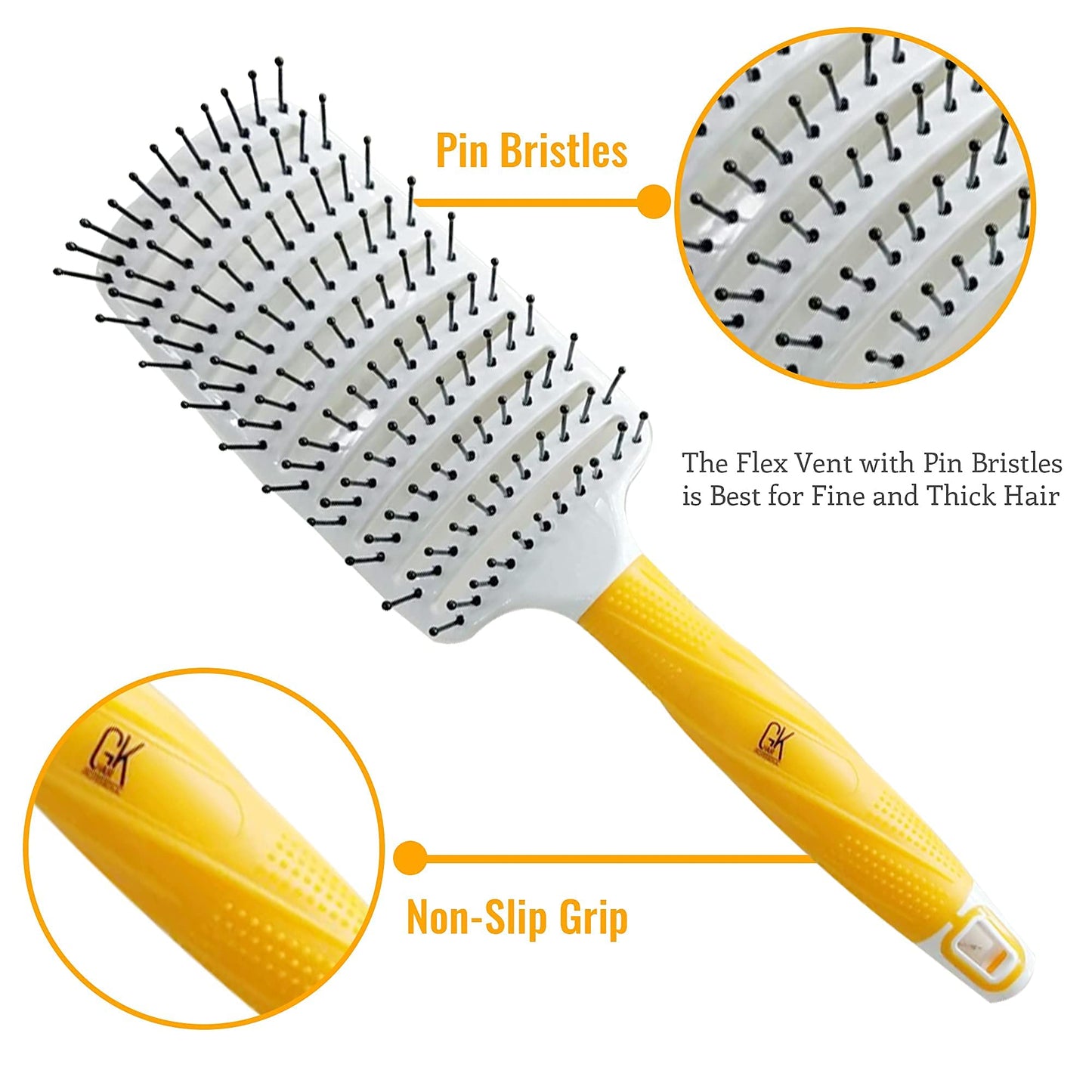 White Smoke GK HAIR Global Keratin Professional Curved Vented Brush 2.5 Inch for Blow Drying Styling Detangling Vent Brush with Pin Bristles & Non Slip Grip for Long Curly Tangled Straight & Thick Hair - Unisex