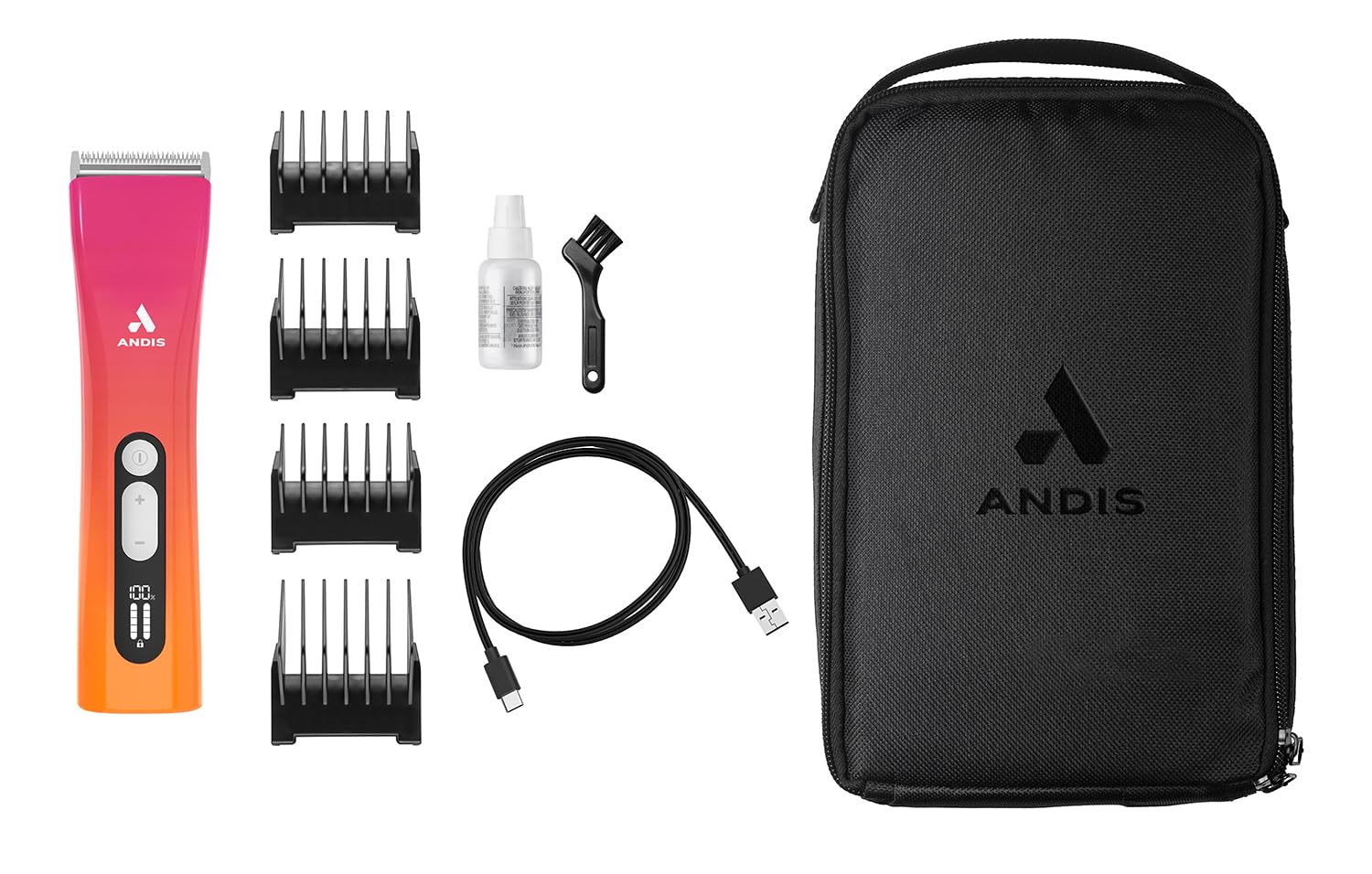 White Smoke Andis 562745 ProClip 5-in-1 Adjustable Blade Cord/Cordless Pet Hair Clipper, 5 Blade Settings, 5 Speeds, Feather Light, Digital Display Screen, Sunset
