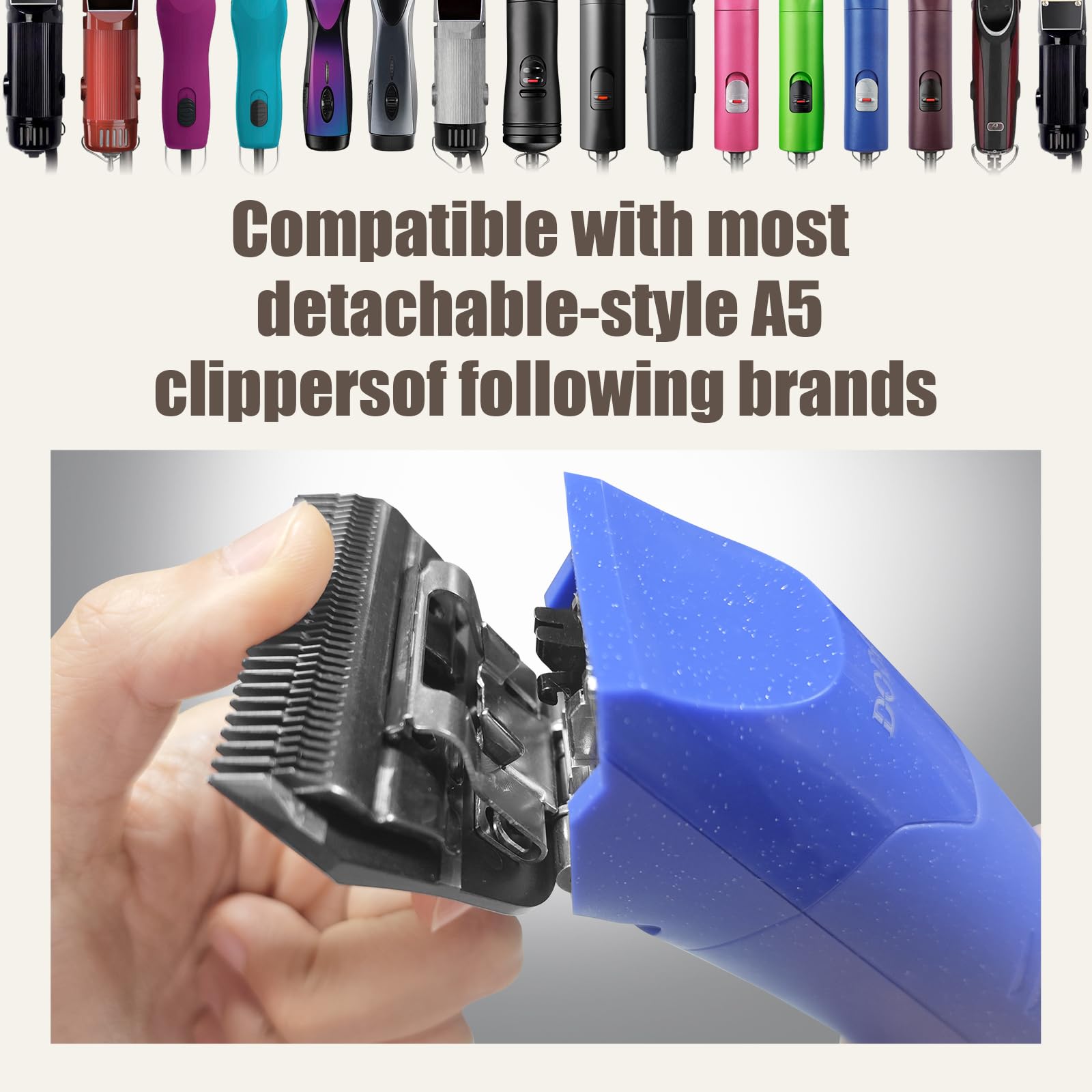 Seashell DODAER 30W+10W+7FW+5FW+4FW Wide Blades for Dog Grooming,Compatible with Andis,Oster A5,Wahl km10 Clippers,Cutting Length 1/50" to 3/8",5 Pack(Black)