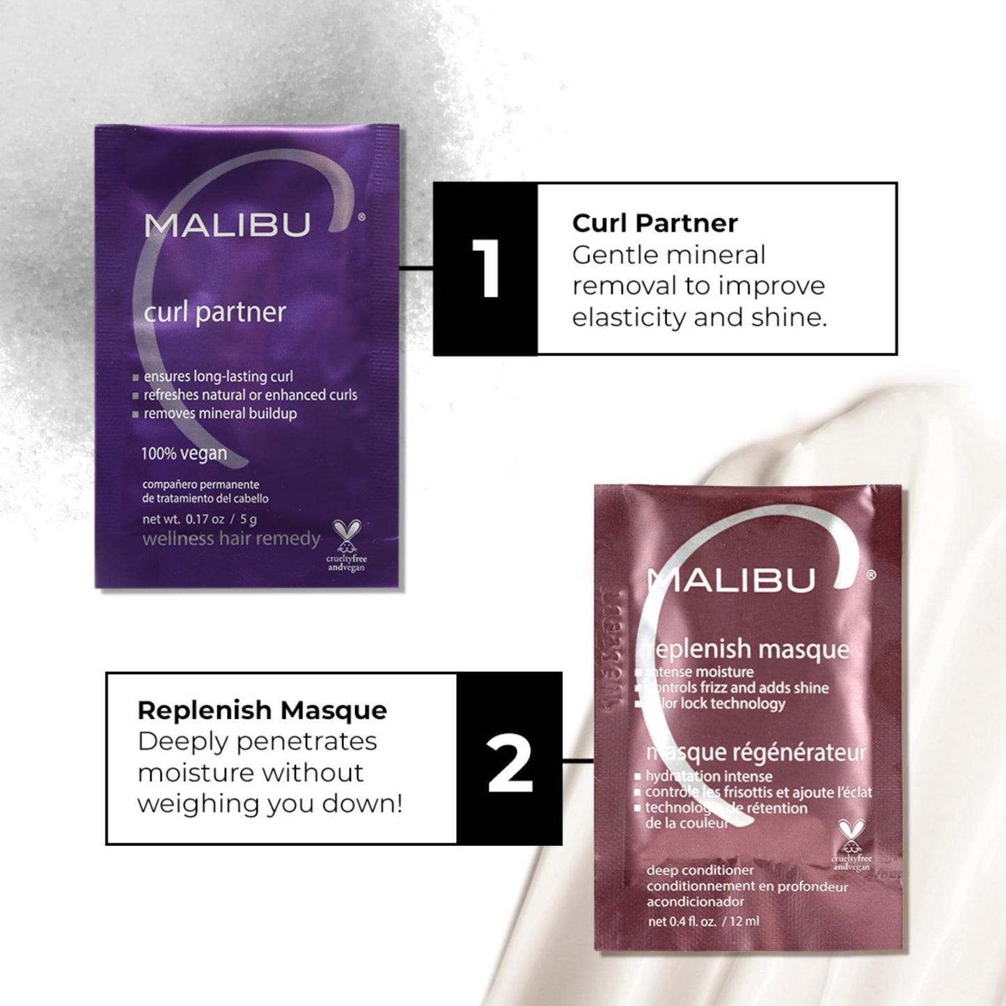 White Smoke Malibu C Curl Partner Wellness Remedy (1 Packet) - Removes Mineral Build up for Healthier + Bouncier Curly Hair - Contains Gentle Antioxidants for Curly Hair Care