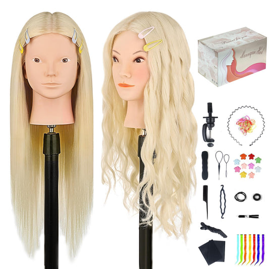 White Smoke 26"-28" Mannequin Head with 80% Real Hair– Cosmetology Training Doll Head for Hair Styling, Braiding & Makeup Practice – No Makeup
