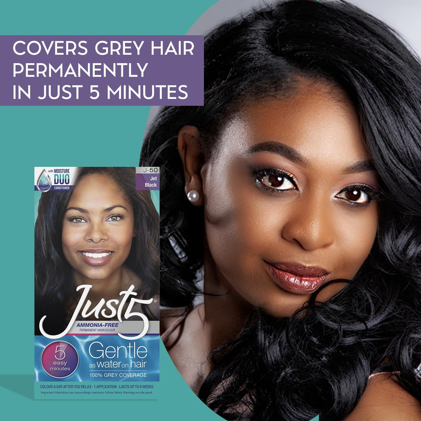 Black Just 5 Women's 5 Minute Permanent Hair Color with Conditioner, Grey Hair Coloring for Women - Darkest Brown