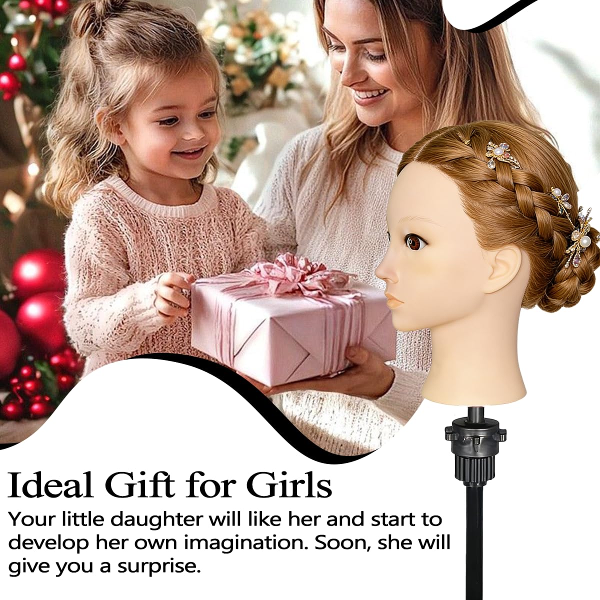 White Smoke Mannequin Head Human Hair For Braiding，Straight 22Inch Doll Head for Cosmetology & Hairdresser with Stand (Golden)