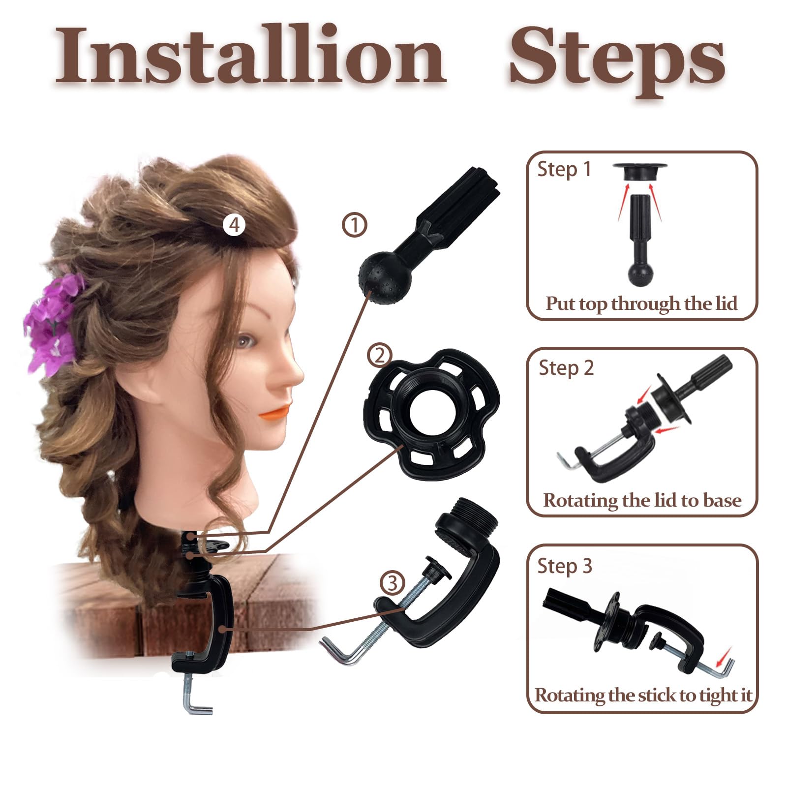 White Smoke Opini Mannequin Head with 100% Real Human Hair Cosmetology Mannequin Head to Practice Hairstyles Doll Head Training Head for Hairdresser (Brown)