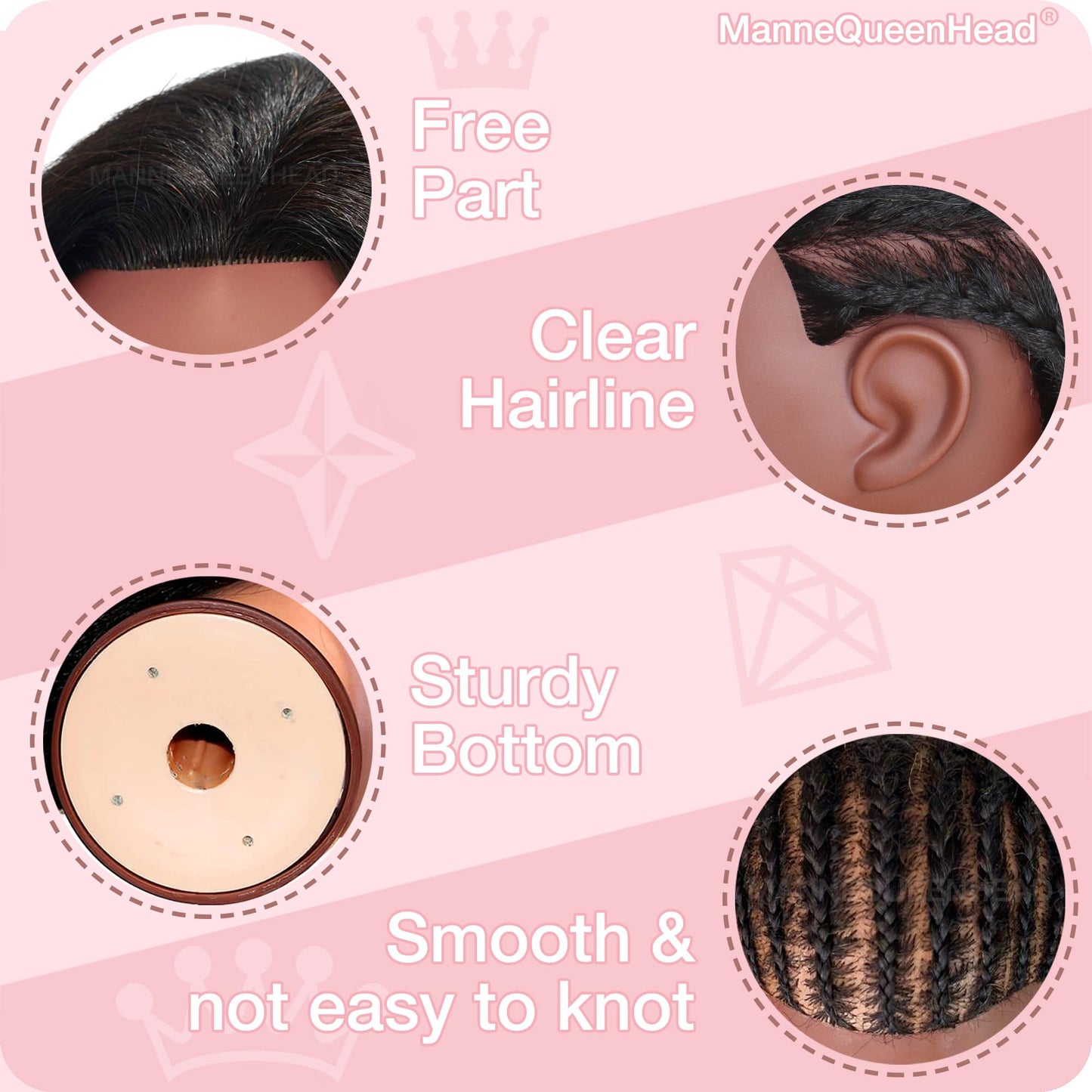 Pink Mannequin Head with Human Hair 16'' Cosmetology Manikin Doll Head with 100% Real Human Hair Mannequin Head for Braiding Hairstylists Cosmetology Students Practice Styling with Free Clamp Holder-Black