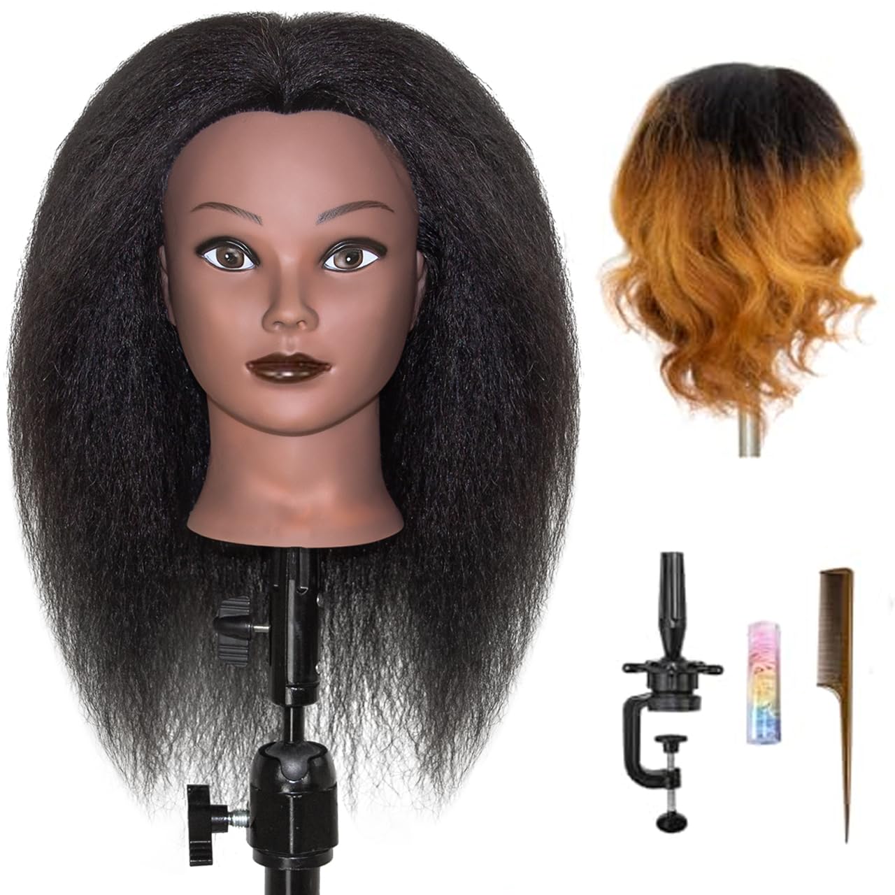 White Smoke LUNGCYX Mannequin Head Human Hair, Cosmetology Manikin With 100% Real Human Hair Doll Head for Hairdresser Training Practice Braiding Hair Styling (BLACK-508)
