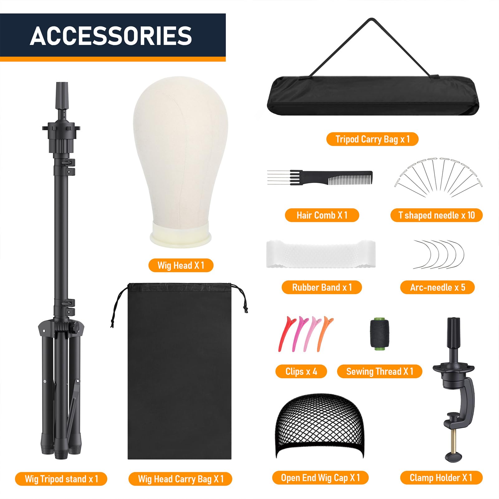 White Smoke Hemndic Wig Stand with Head, Height Adjustable Wig Stand, Wig Head Stand with Mannequin Head with Extra Wig head Clamp Stand