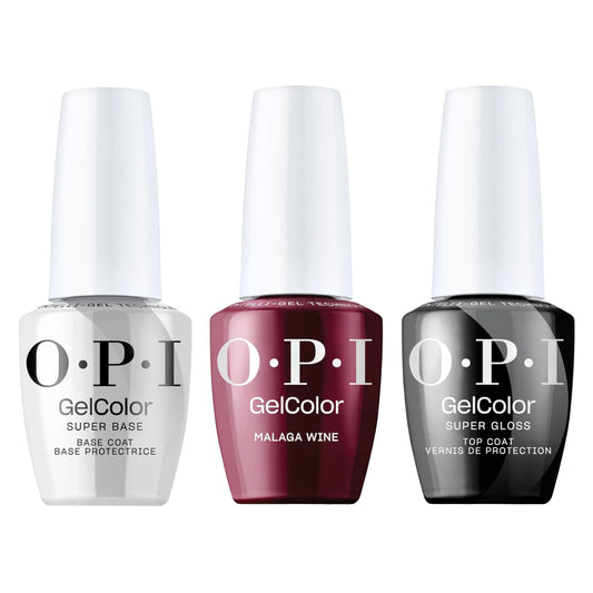 White Smoke OPI GelColor Iconic Gel Nail Polish + System Bundle | Super Base Coat + Malaga Wine, Opaque Dark Red Crème UV Cure Gel Polish + Super Gloss Top Coat