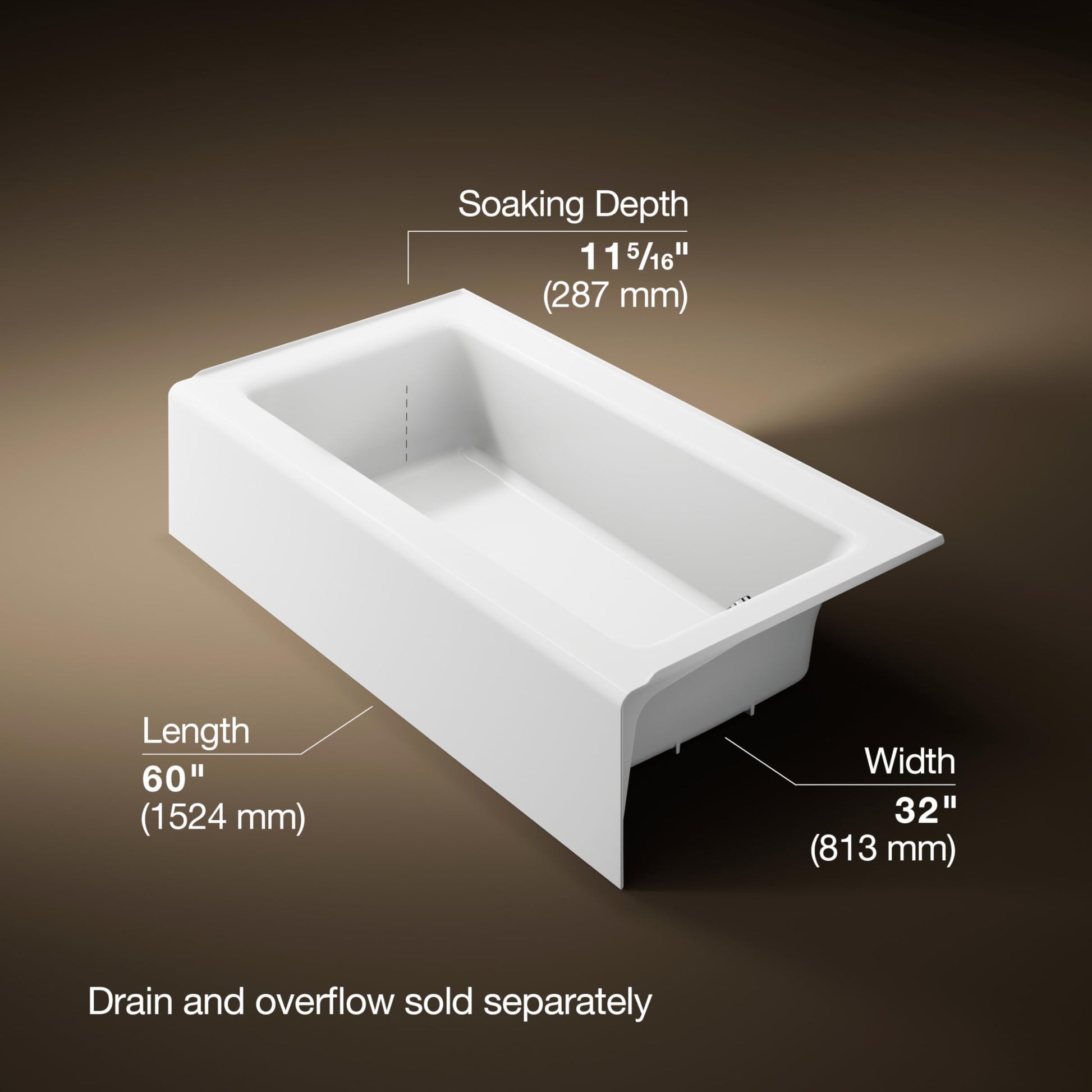 Dark Slate Gray KOHLER 876-0 Bellwether 60-Inch x 32-Inch Cast Iron Alcove Bathtub with Integral Apron and Right Hand Drain, White