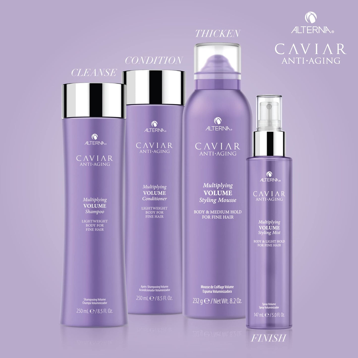 Gray Alterna Caviar Anti-Aging Multiplying Volume Shampoo, Conditioner, Styling Mist Regimen Starter Set | For Fine, Thin Hair | Create Instant Volume and Thickness | Sulfate Free