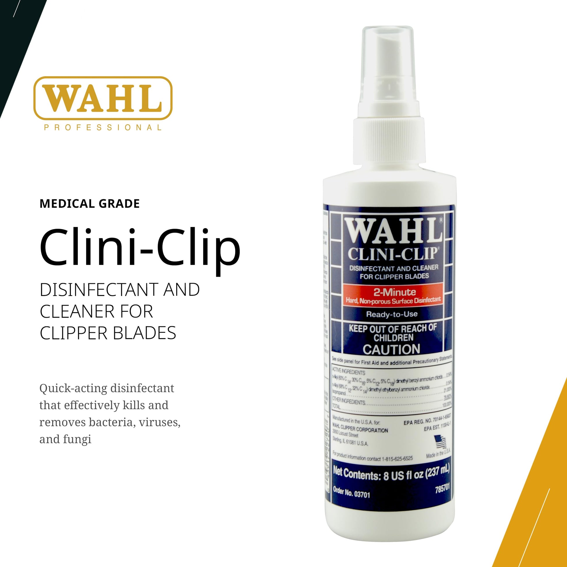 White Smoke Wahl Professional Clini-Clip Spray, Fast-Acting Cleaner and Lubricant for Clipper Blades, Purifies Grooming Tools, Reduces Friction and Heat, 8 Fl Oz