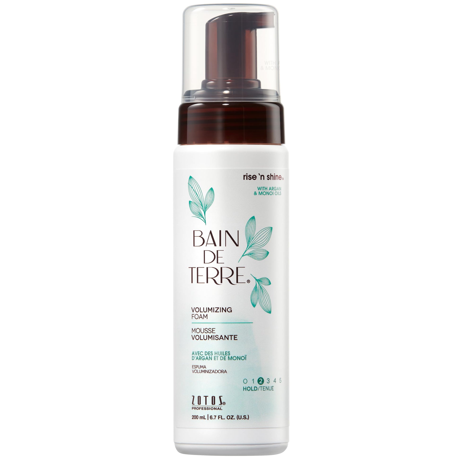 Lavender Bain de Terre Rise N' Shine Volumizing Foam, Lightweight Medium Hold & Volume with Argan & Monoi Oils, Paraben-Free, Color-Safe, Vegan, 6.7 Fl Oz
