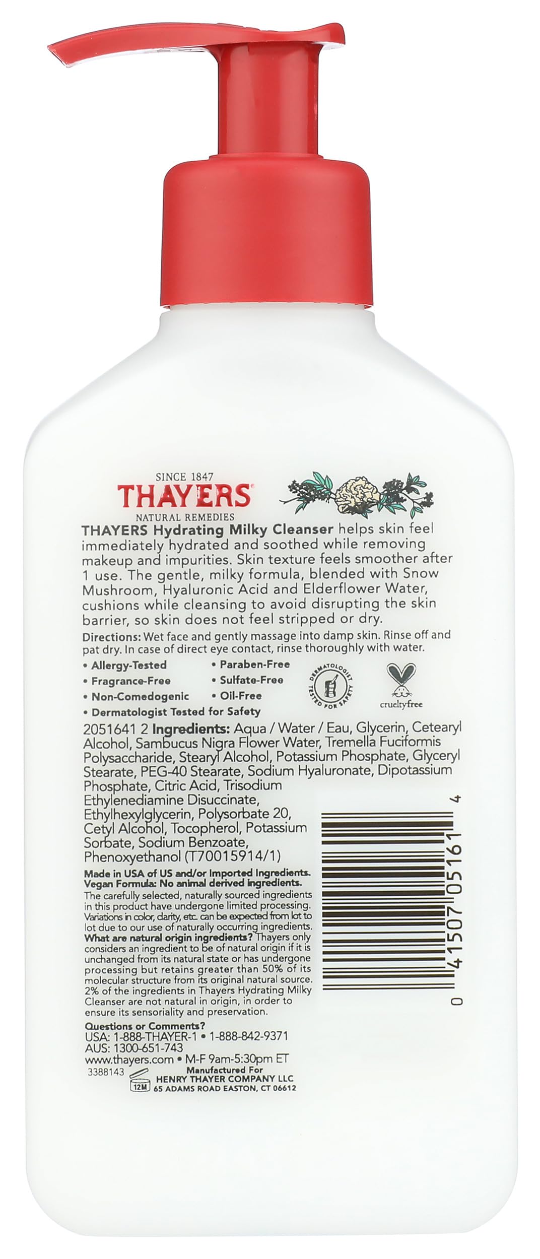 White Smoke THAYERS Hydrating Milky Face Cleanser, 8 FZ