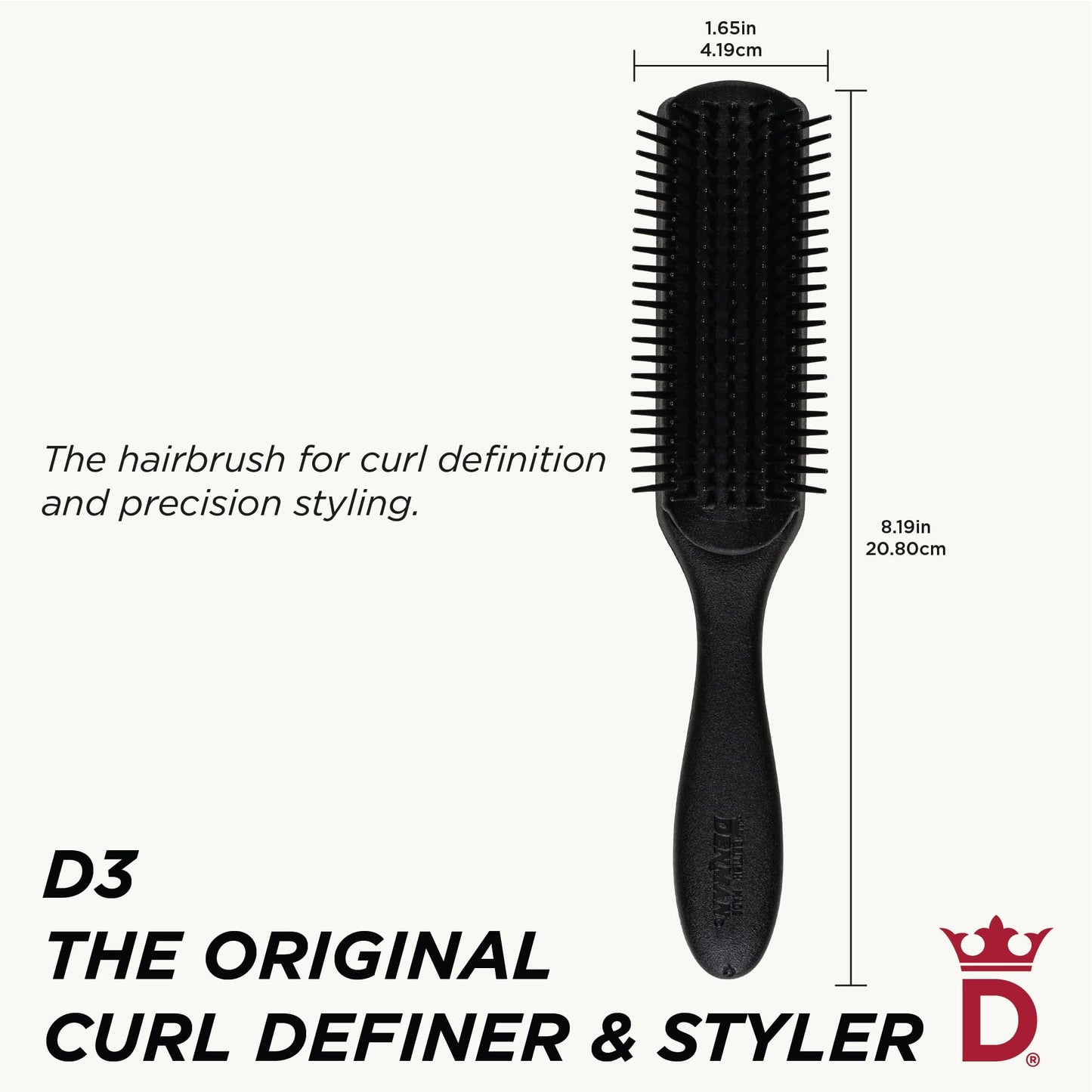 White Smoke Jack Dean by Denman Curly Hair Brush D3 (All Black) 7 Row Styling Brush for Detangling, Separating, Shaping and Defining Curls - For Women and Men
