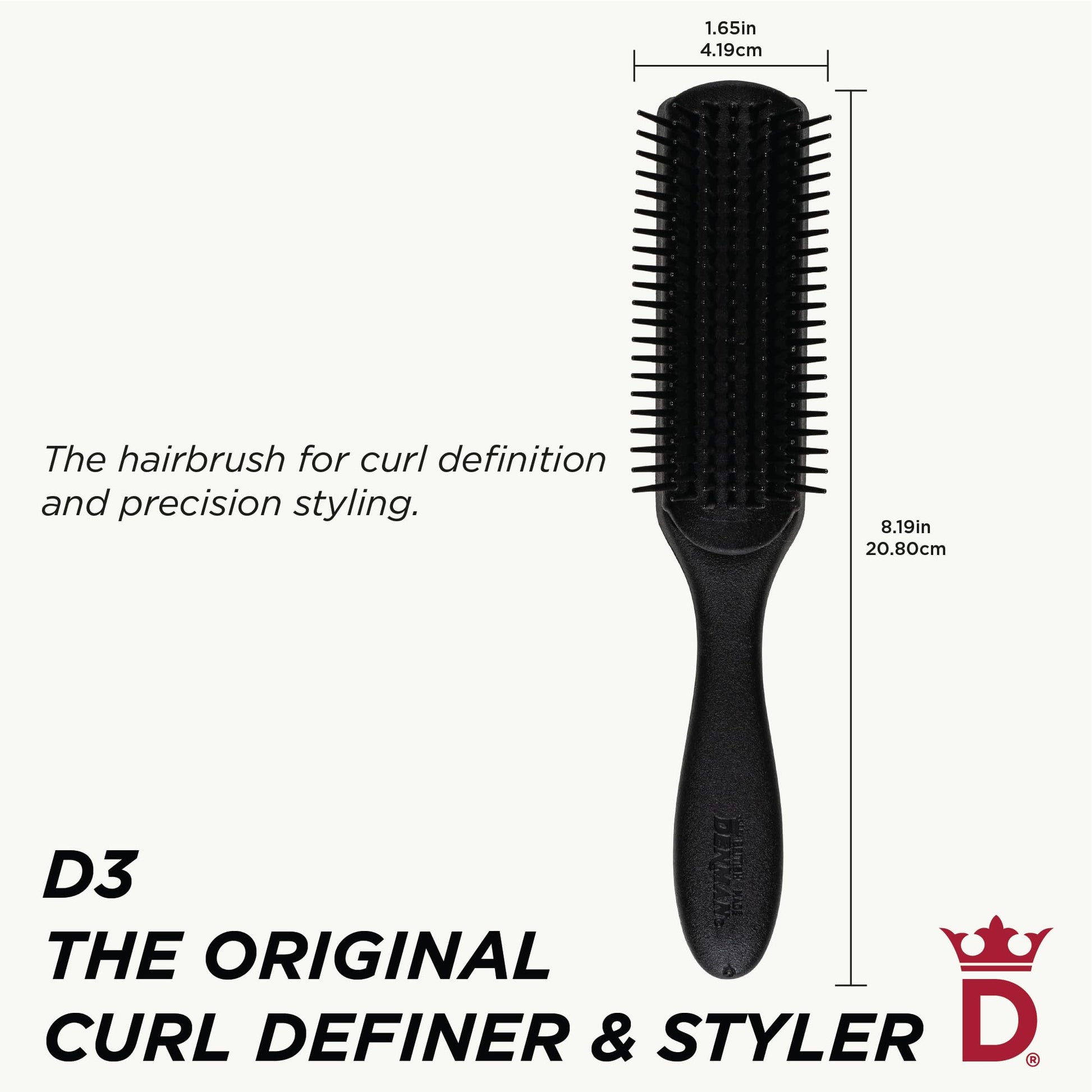 White Smoke Jack Dean by Denman Curly Hair Brush D3 (All Black) 7 Row Styling Brush for Detangling, Separating, Shaping and Defining Curls - For Women and Men