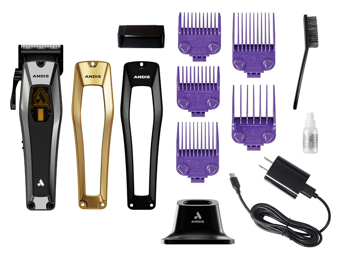 White Smoke Andis 562446 Recon Professional Barber Vector Motor Hair Clipper, Adjustable-Fixed Phaze Blade, Includes OG Comb Set, Lithium Ion 4-Hour Run Time, Interchangeable Covers, Black/Gold