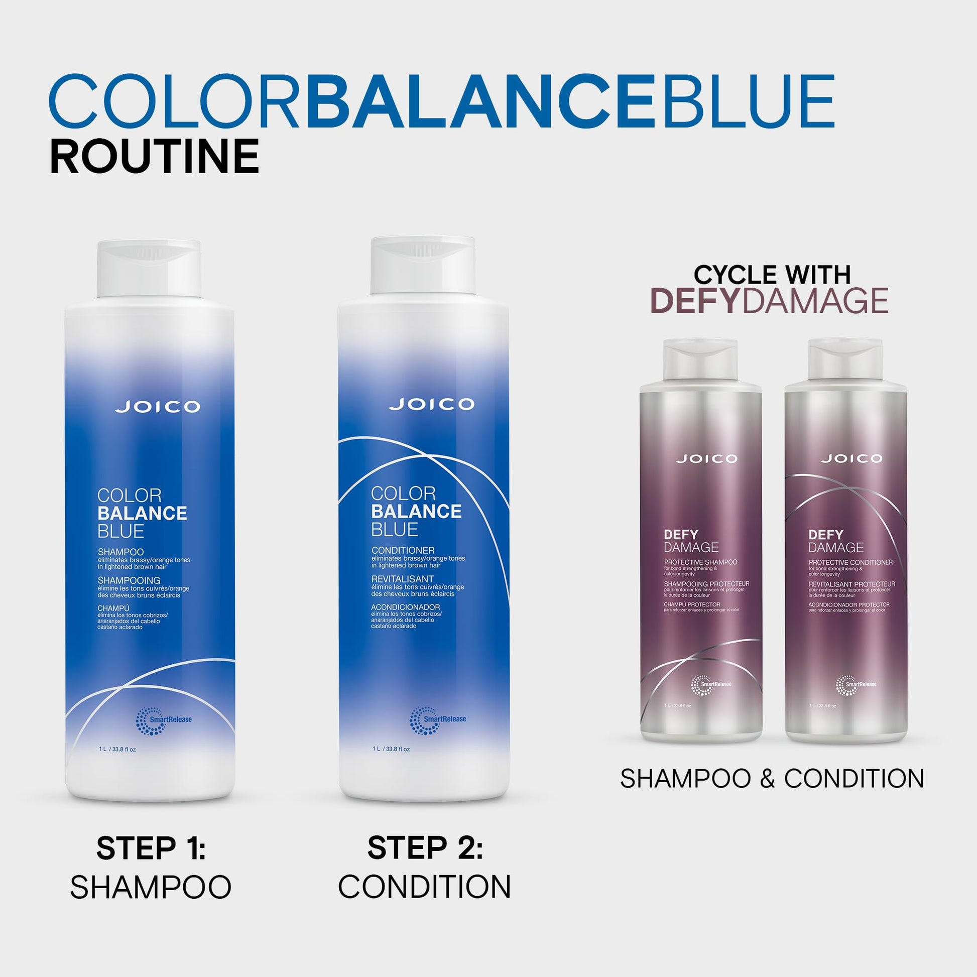 Lavender Joico Color Balance Blue Conditioner | For Lightened Brown Hair | Eliminate Brassy Orange Tones | Boost Color Vibrancy & Shine | UV Protection | With Rosehip Oil & Green Tea Extract | 33.8 Fl Oz