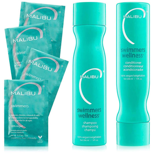 White Smoke Malibu C Swimmers Wellness Shampoo and Conditioner + Hair Mask Summer Essentials Kit - Adults & Kids Clarifying, Moisturizing, Shine Restoring Hair Care - Protects from Pool Chlorine & Copper, 6 Ct