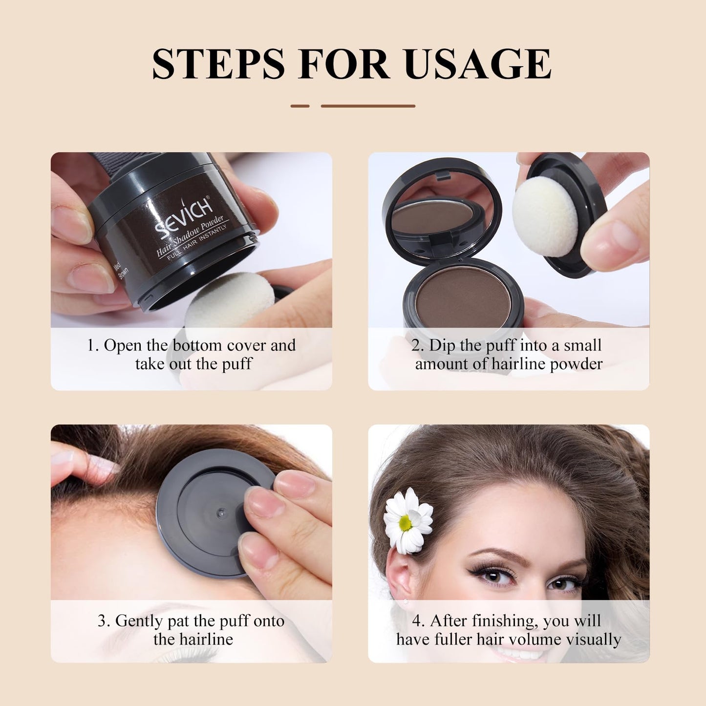 Antique White Sevich Hairline Powder,Instantly Conceals Hair Loss, Root Touch up Powder, Hair Shadow Toppers for Women & Men, Touch Up for Thinning Gray Hair, Windproof & Sweatproof,Black