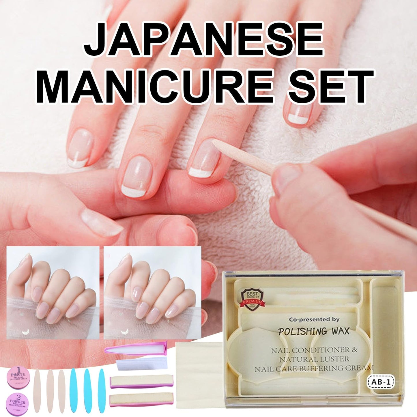 White Smoke Japanese Manicure Kit, Nail Polishing and Buffing Kit, Long-Lasting Shine Nail Care Tools for Women Home Salon Pedicure
