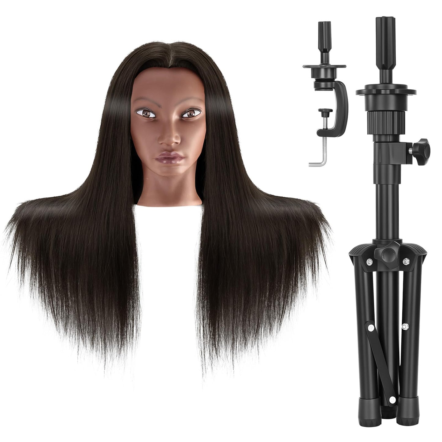 White Smoke Yekavo 20" Mannequin Head Human Hair with Tripod Stand, 90% Real Hair Cosmetology Black Manikin Doll Head for Hairdresser Practice Braiding with Stand Set
