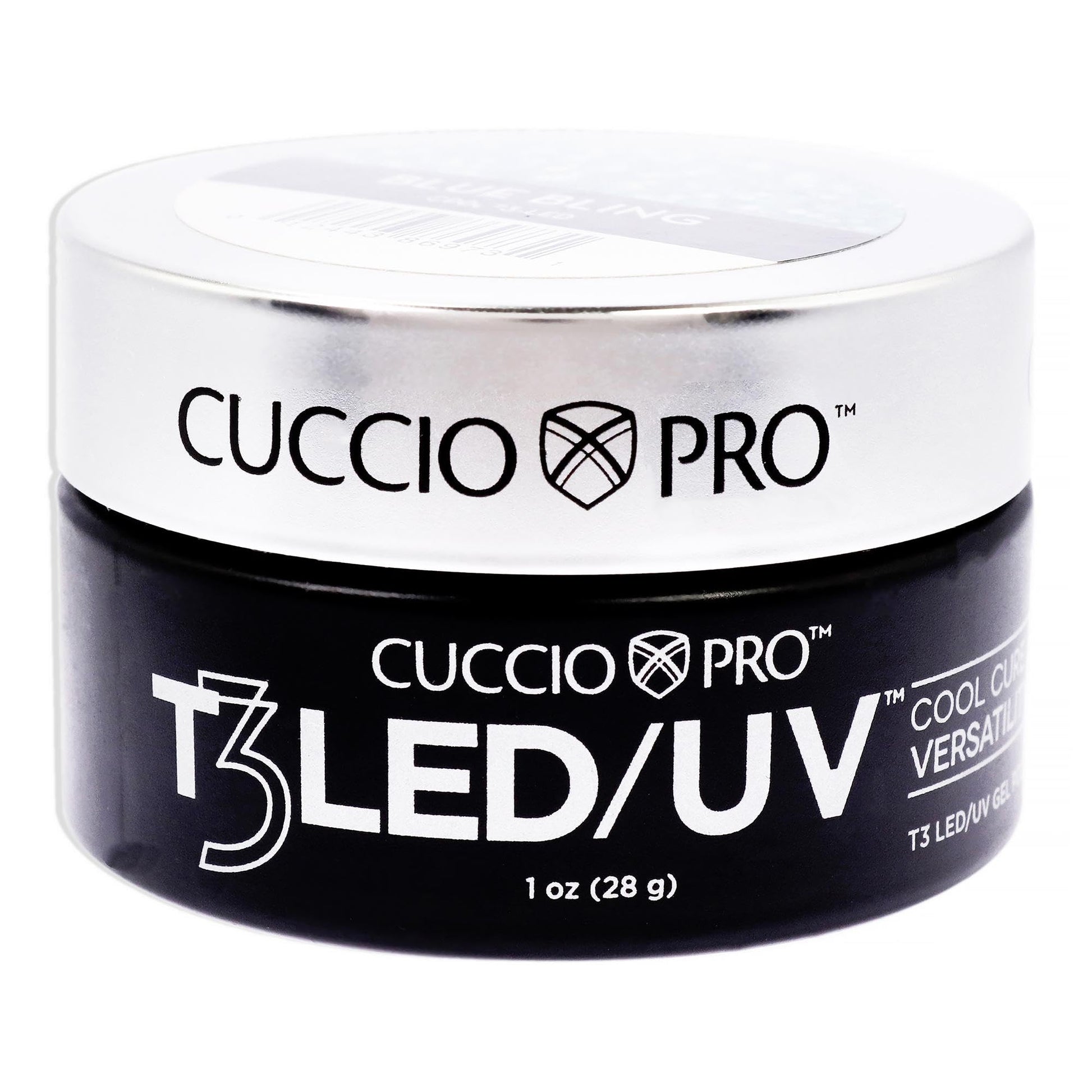 White Smoke Cuccio Pro T3 LED/UV Cool Cure Versatility Gel - Self-Levelling - Incredibly Flexible - Strong Adhesion - High Shine Finish - Fast Application - Quick Cure - Blue Bling - 1 Oz Nail Gel
