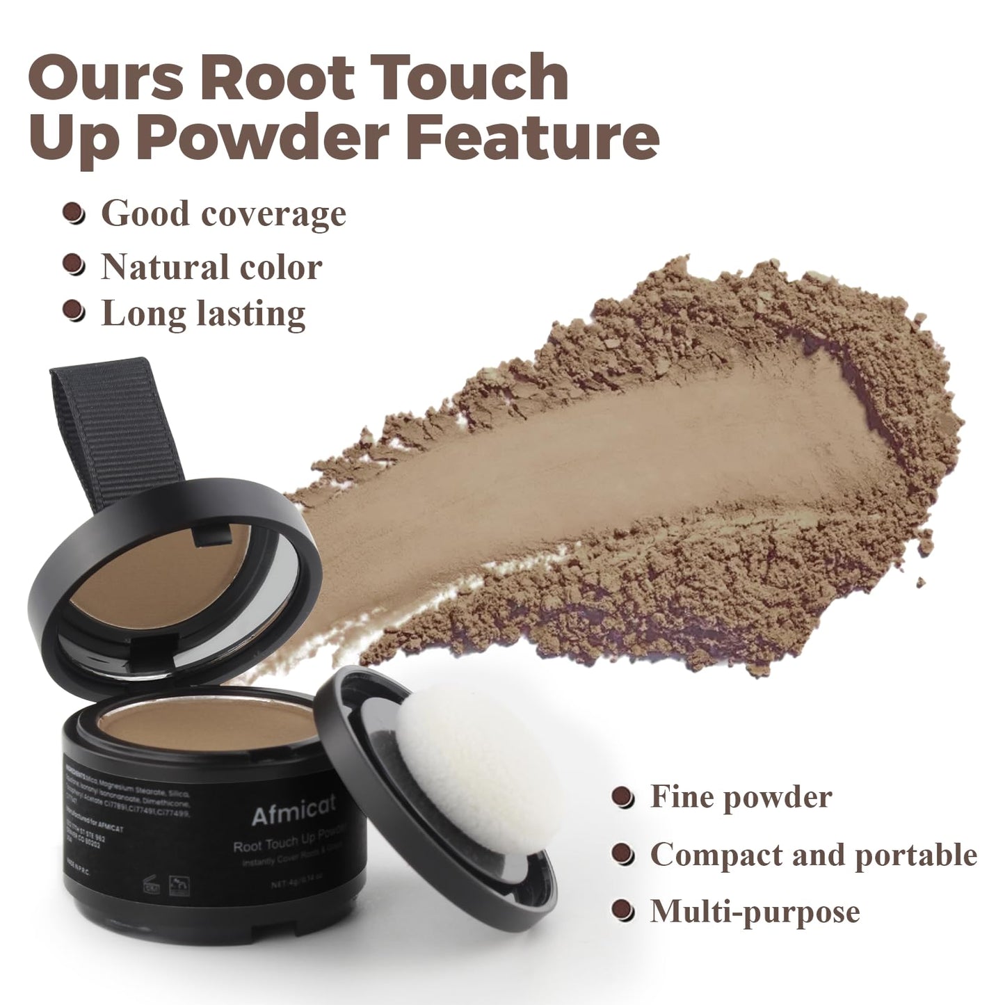 White Smoke Instant Hairline Powder, Root Touch Up Hair Color for Gray Coverage and Thinning Hair, Root Cover Up Conceals Hair Loss & Bald Spots, Natural and Non-Greasy Hair Color for Women & Men, Light-Brown