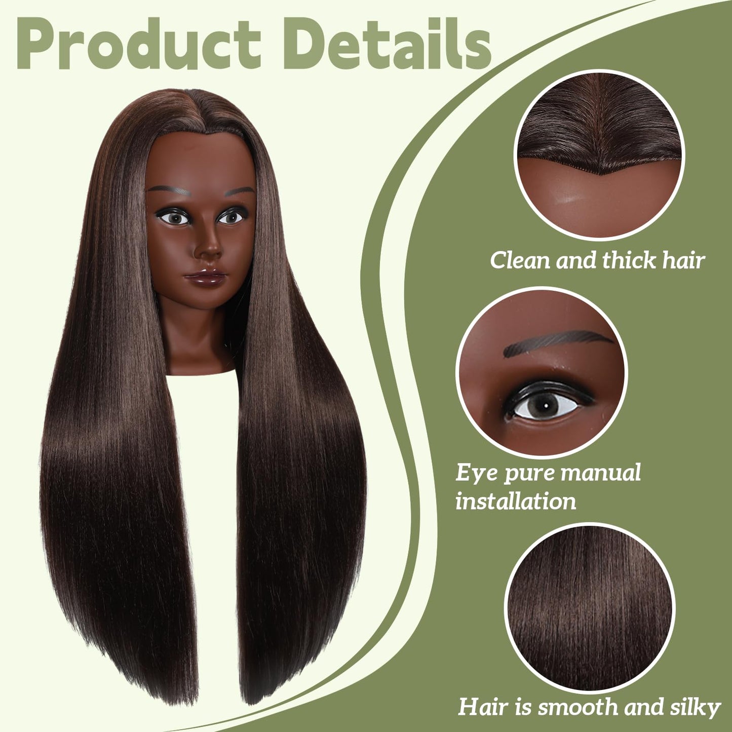 Seashell Mannequin Head with Hair 28“ Cosmetology Manikin Doll Head Mannequin Head for Braiding Hairstylists Cosmetology Students Practice Styling with Free Clamp (606-black-4#)