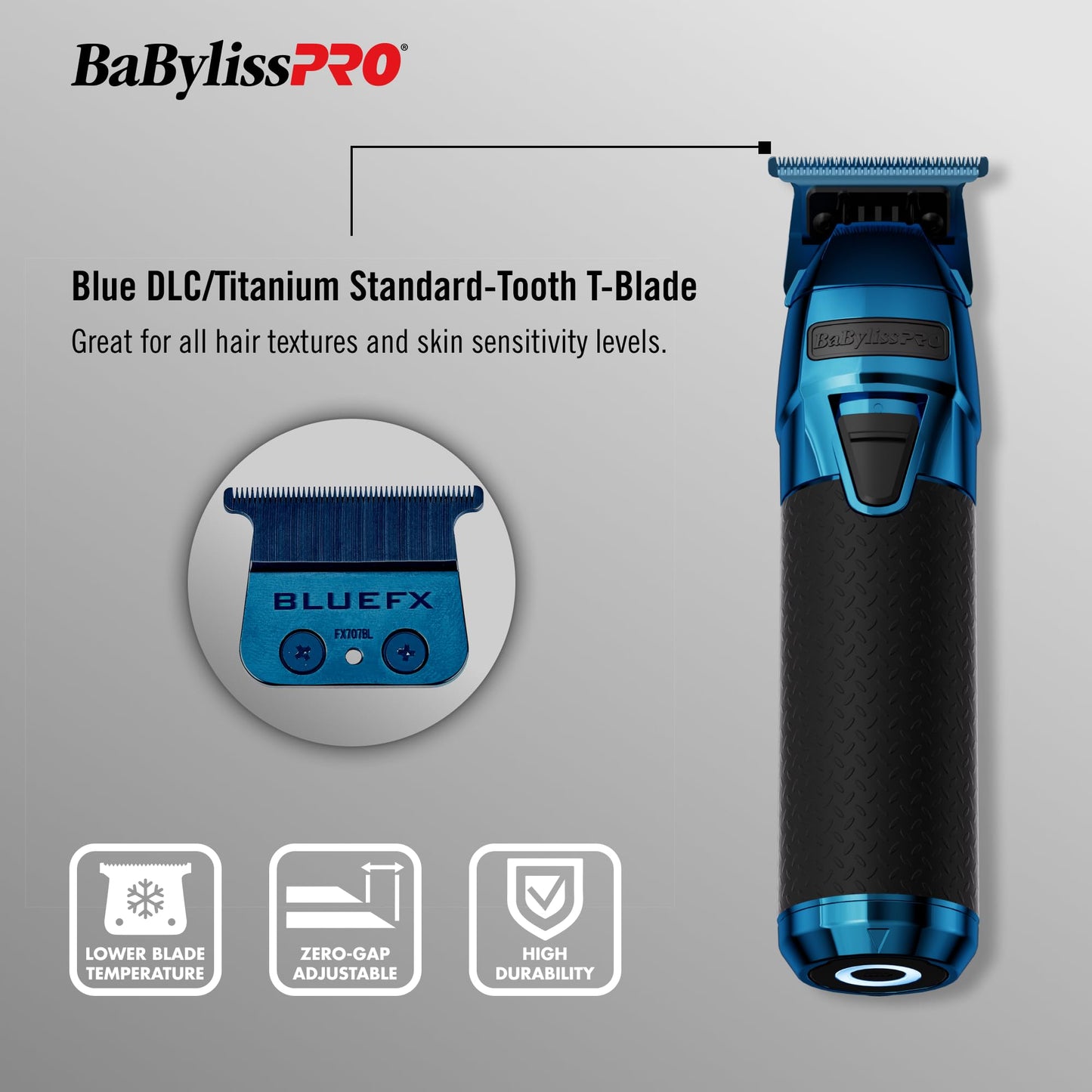 Gray BaBylissPRO FXONE Hair Trimmer with Interchangeable Battery, Electric Trimmer for Men, Titanium T-Blade for All Hair, Up to 3-Hour Runtime