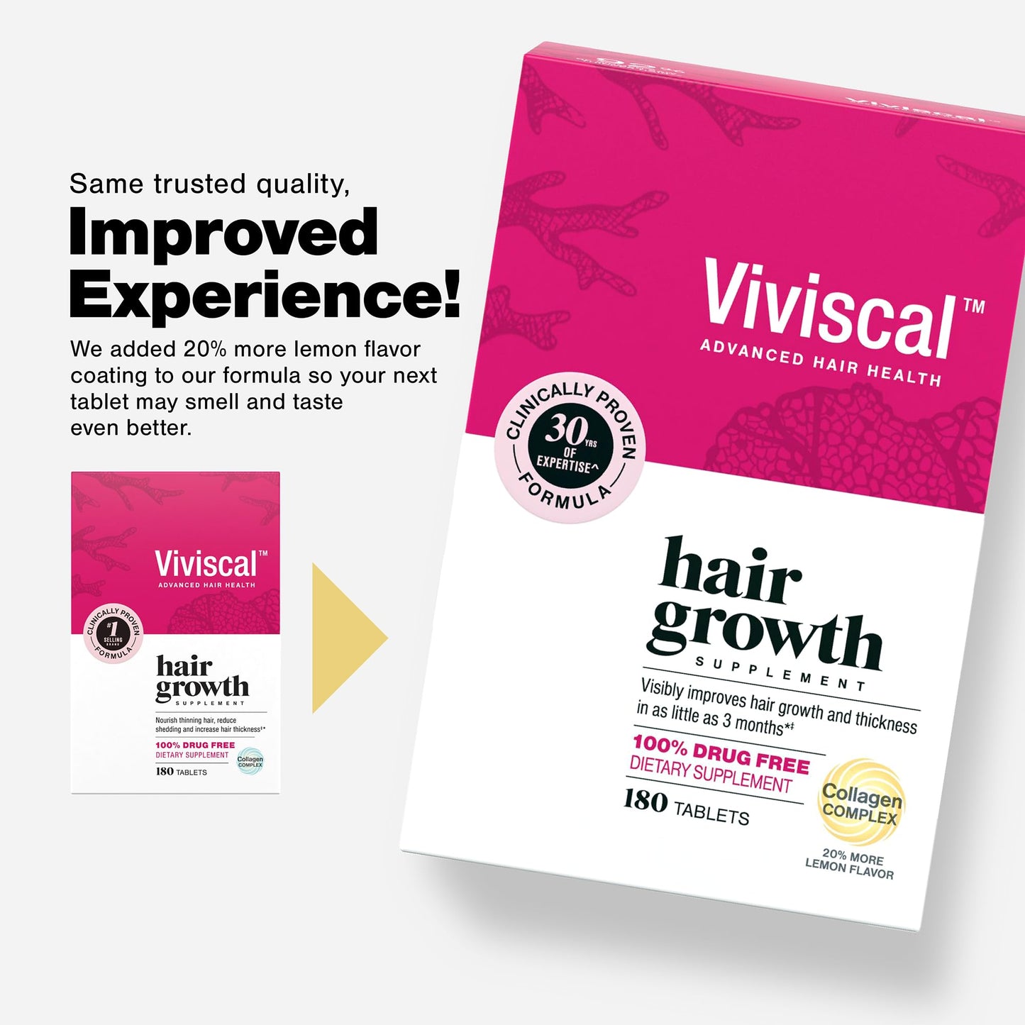 White Smoke Viviscal Hair Growth Supplements for Women, Thicker Fuller Hair Support for Thinning Hair and Hair Loss, with Biotin and Marine Collagen, Drug-Free, 180 Tablets, 90-Day Supply