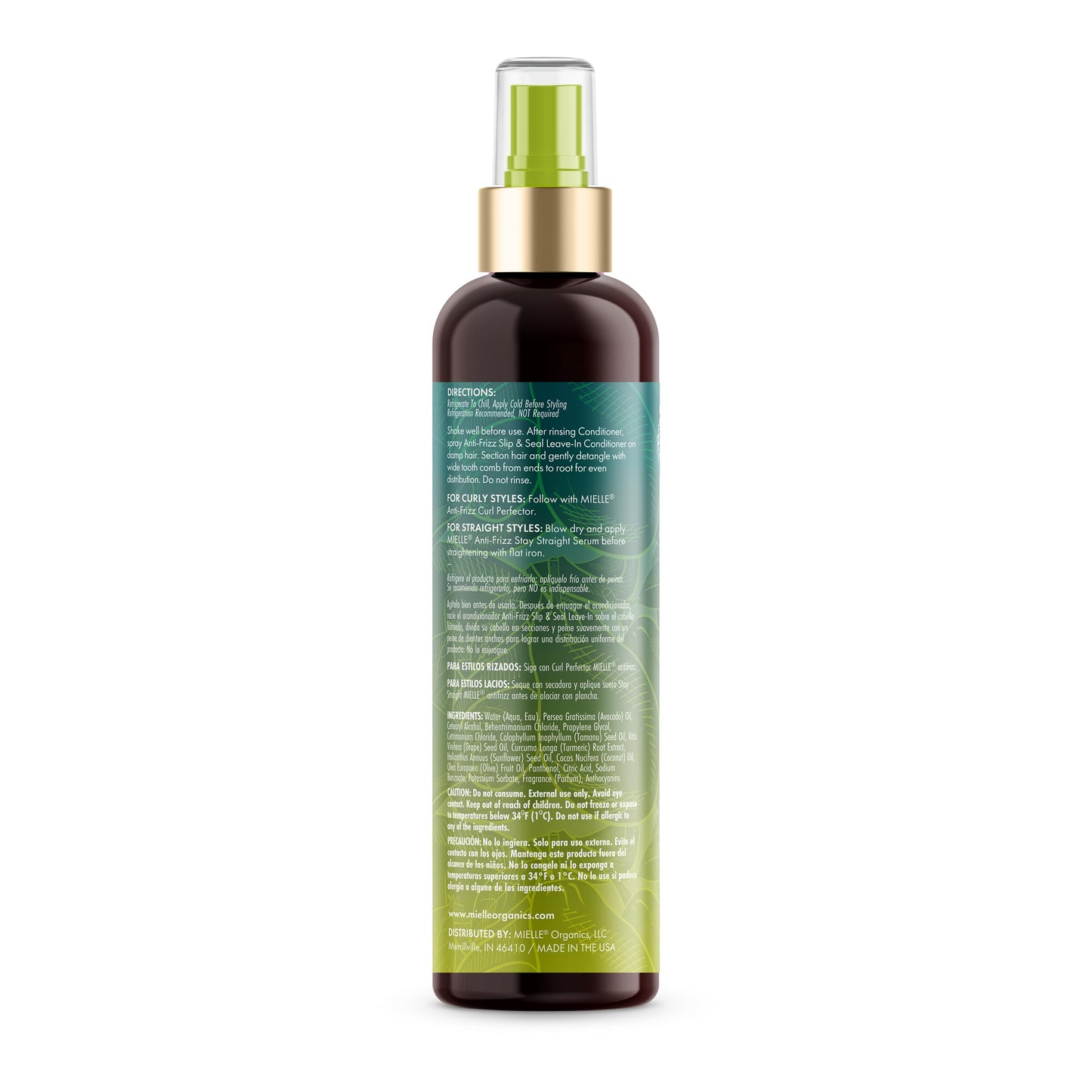 White Smoke Mielle Organics Avocado & Tamanu Hair Leave In Conditioner Spray for Frizz Control - Smoothing Detangler & Anti Frizz Treatment for Dry, Damaged Styles - Nourishes Scalp for Soft, Shiny Strands - 8 oz