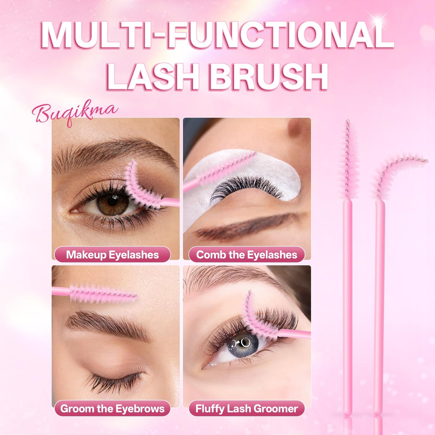 Lavender Blush Buqikma Lash shampoo for Eyelash Extension, 60Ml/2.02 fl.Oz Eyelash Shampoo Kit with Lash Wash Brushes Gentle Lash Extension Cleanser for Professional Salon and Home Eyelash Care