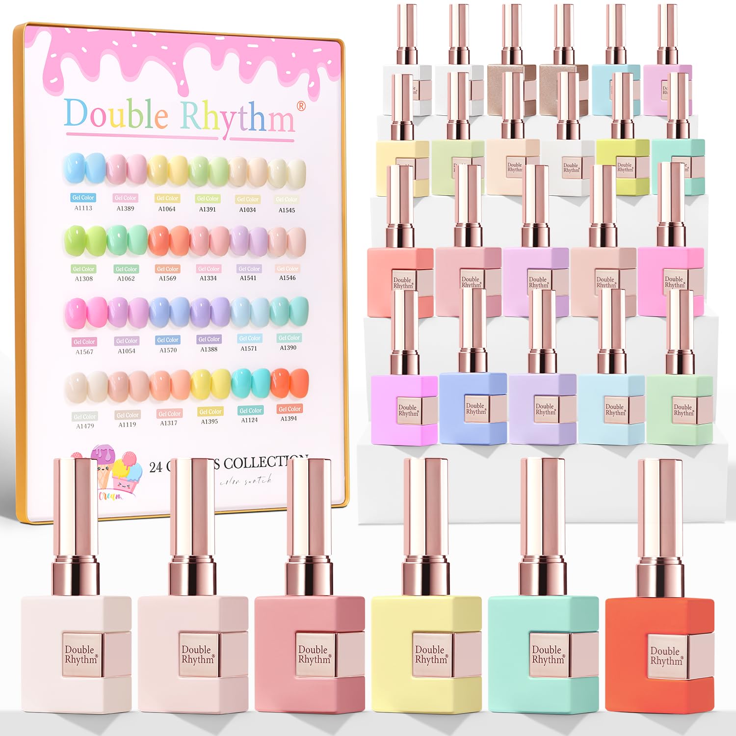 White Smoke Double Rhythm 28Pcs 0.5Oz Gel Nail Polish Set Same Color Same Bottle Soak Off Gel Polish Kit Nail Art Manicure Salon DIY at Home for Women (Pastel Candy Collection-T24-5)