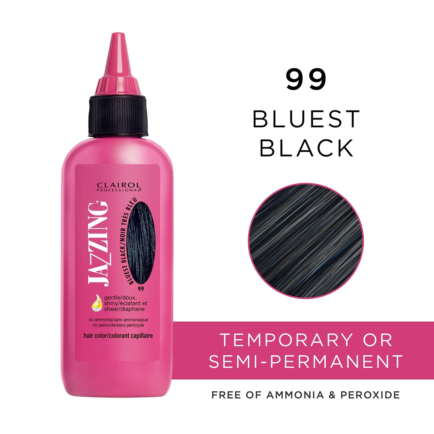 White Smoke Clairol Professional Jazzing Semi-Permanent Hair Color, No.99 Bluest Black, 3 oz.