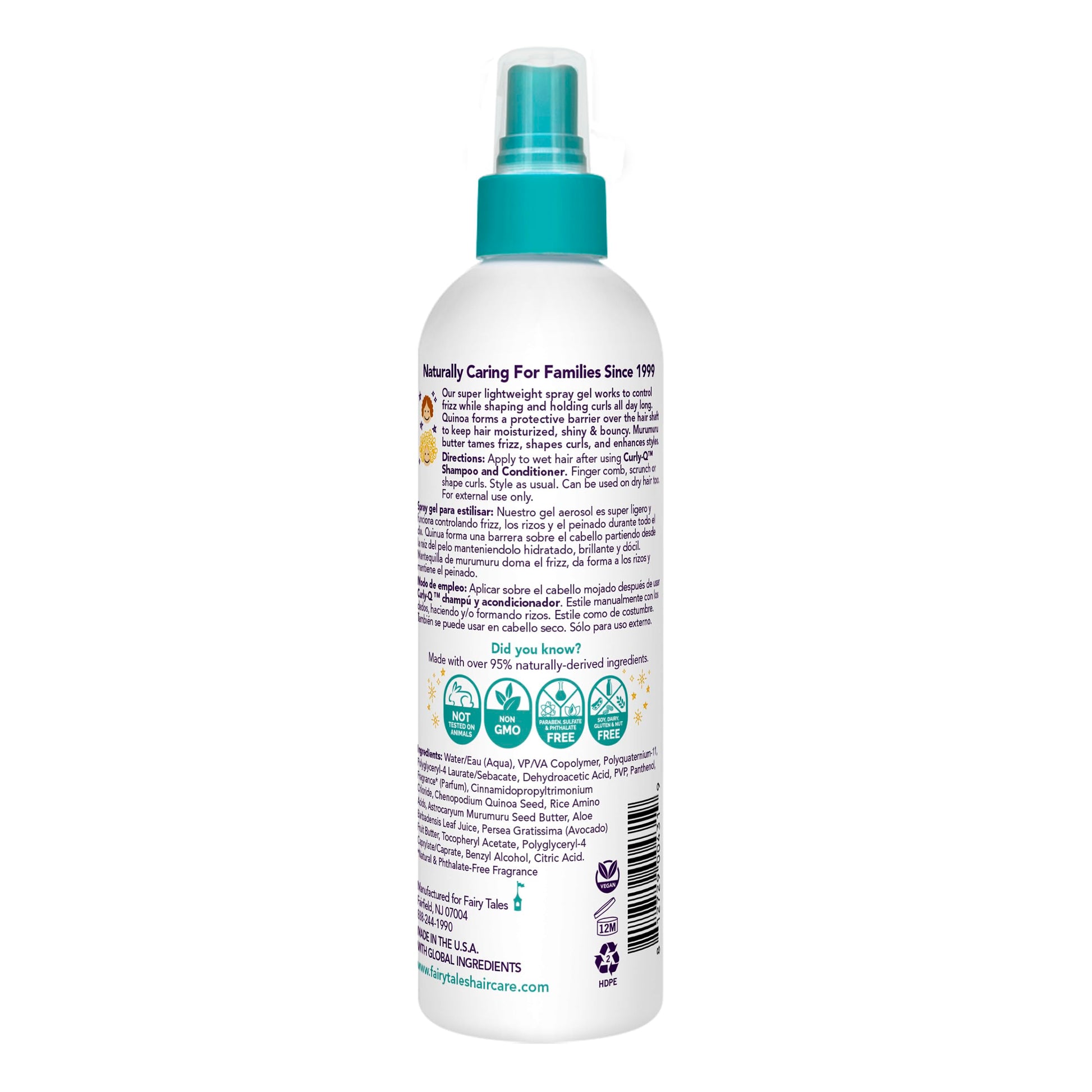 White Smoke Fairy Tales Curly Q Kids Styling Spray Gel – Paraben, Sulfate, Gluten, and Nut Free – For all Types of Curls Including Multi Cultural Hair – 8oz.