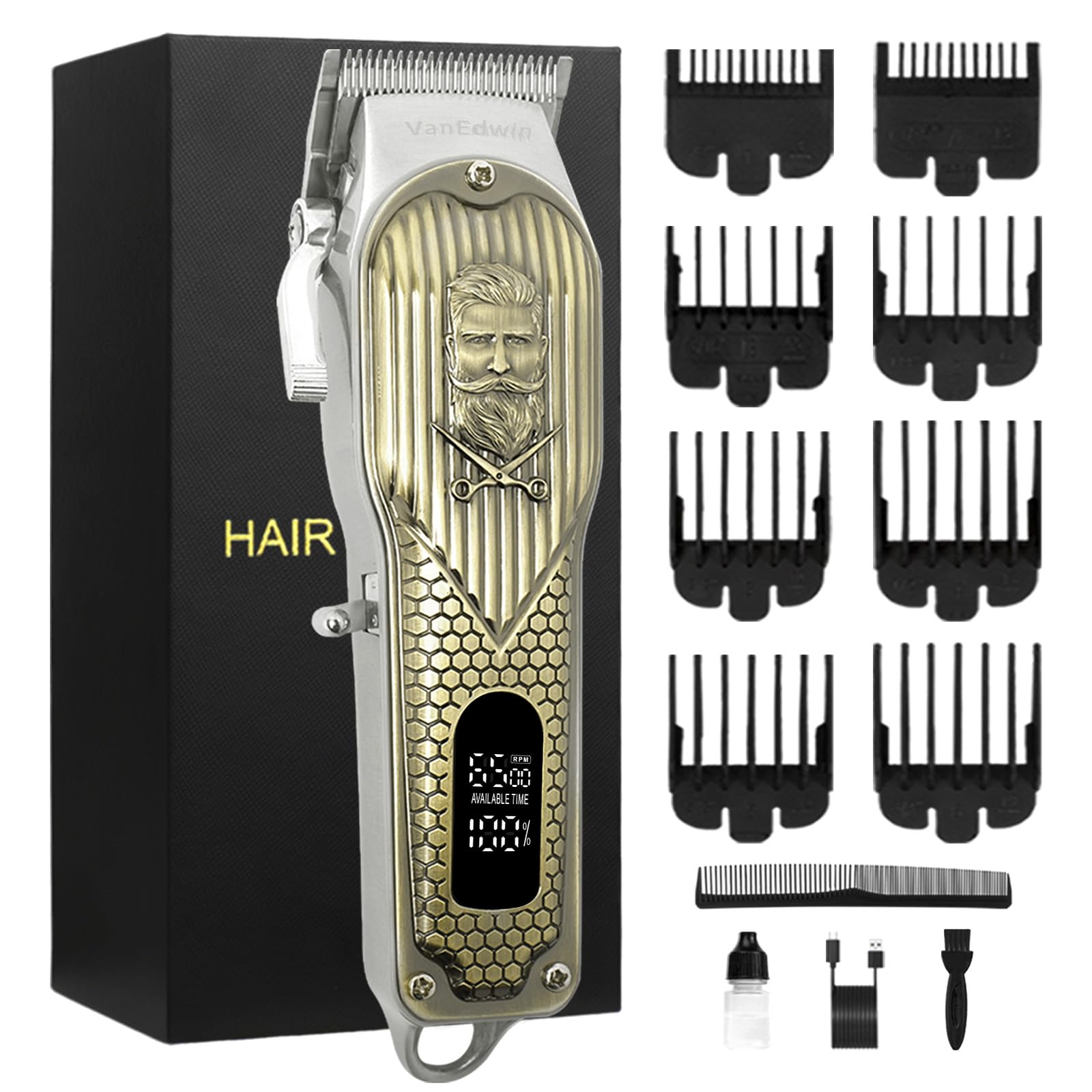 White Smoke VanedwinPRO Professional Hair Clippers for Men, Professional Barber Clippers and Trimmer, Rechargable Cordless Clippers for Hair Cutting with Ultra High Cutting Performance, Electric Fade Haircut Kit